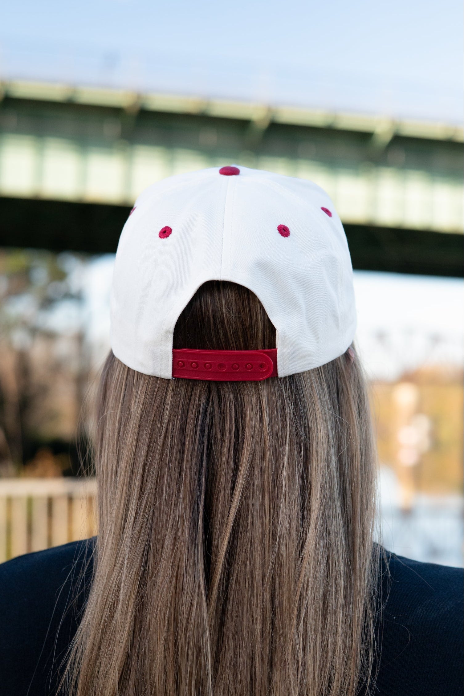 University of Alabama Cream and Red Snapback Hat featuring Red script "Tide" and Black "Hoops" embroidery