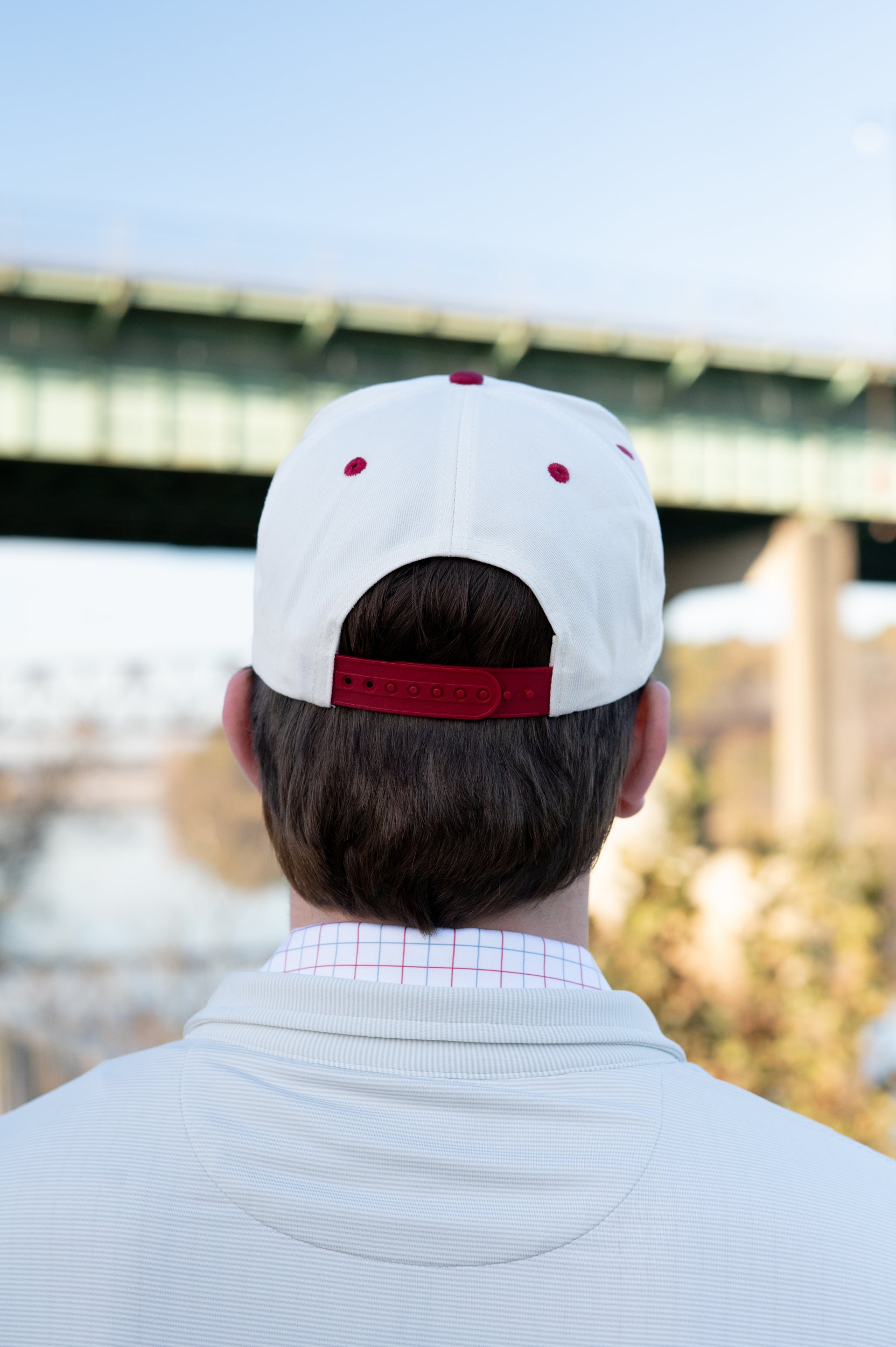 University of Alabama Cream and Red snapback Hat featuring Red script "Tide" and Black "Hoops" embroidery