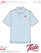 University of Alabama Men’s Light Blue Stripe Polo with the Tide Hoops Logo embroidered on the chest