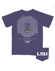 Louisiana State University Purple T-Shirt with an image of the Tiger Stadium Blueprint