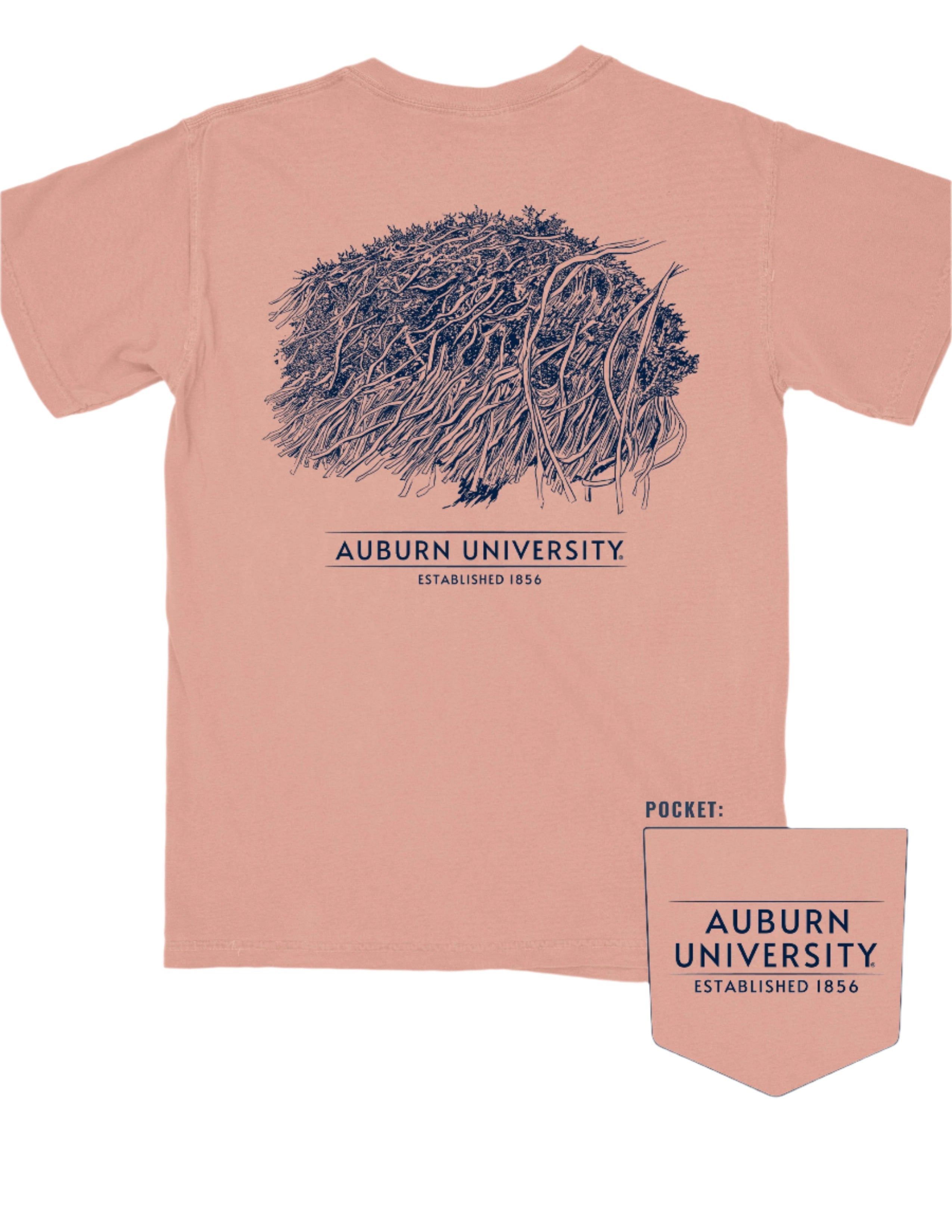 Auburn University Orange Toomer's Tree T-Shirt featuring an illustration of a rolled tree from Toomer's Corner