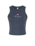 Local Merch Navy Tank Top with an embroidered American Flag above White embroidered text “Tuscaloosa Alabama”