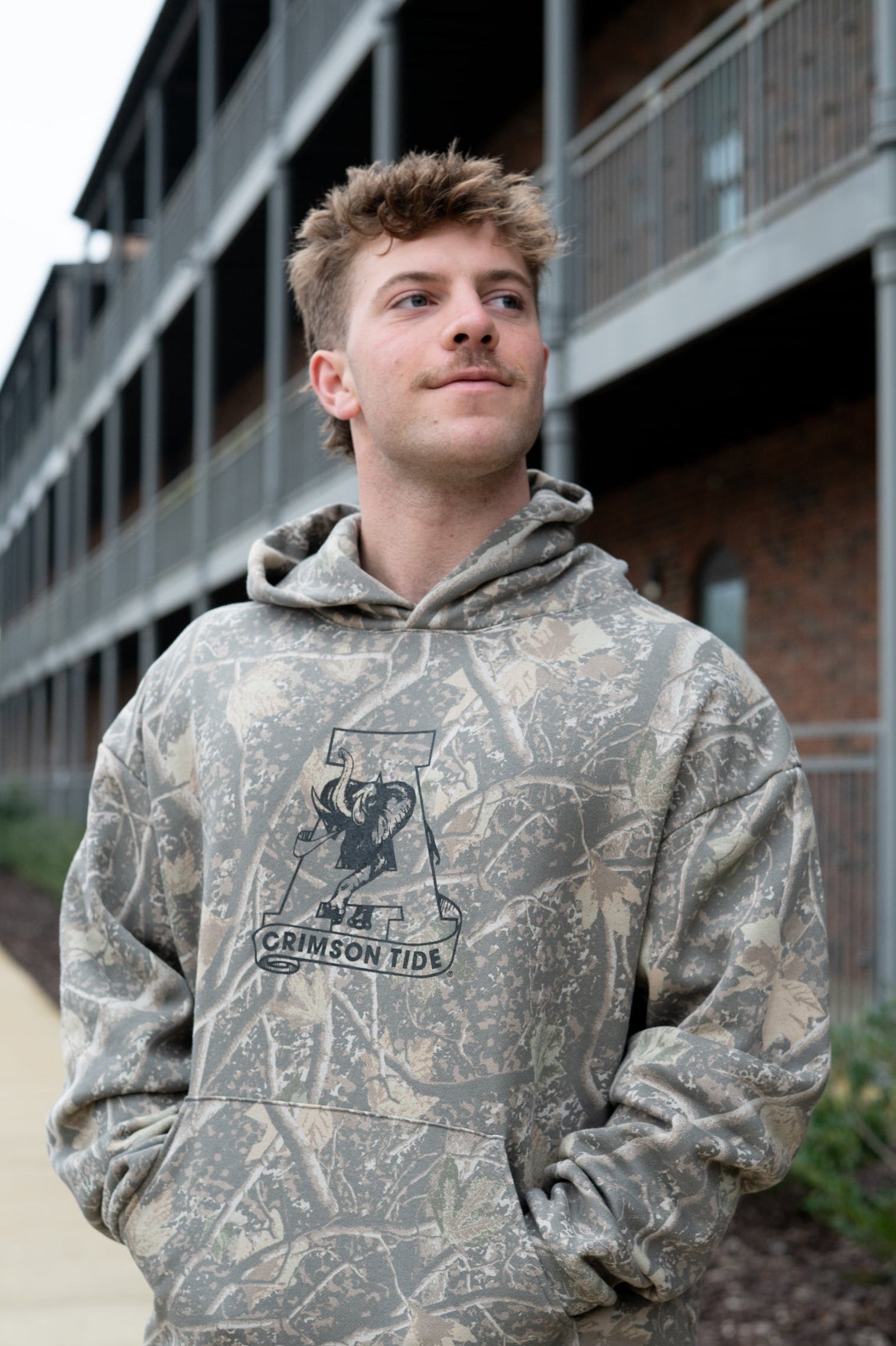University of Alabama Camo Hoodie with Black print of the Vault A Logo