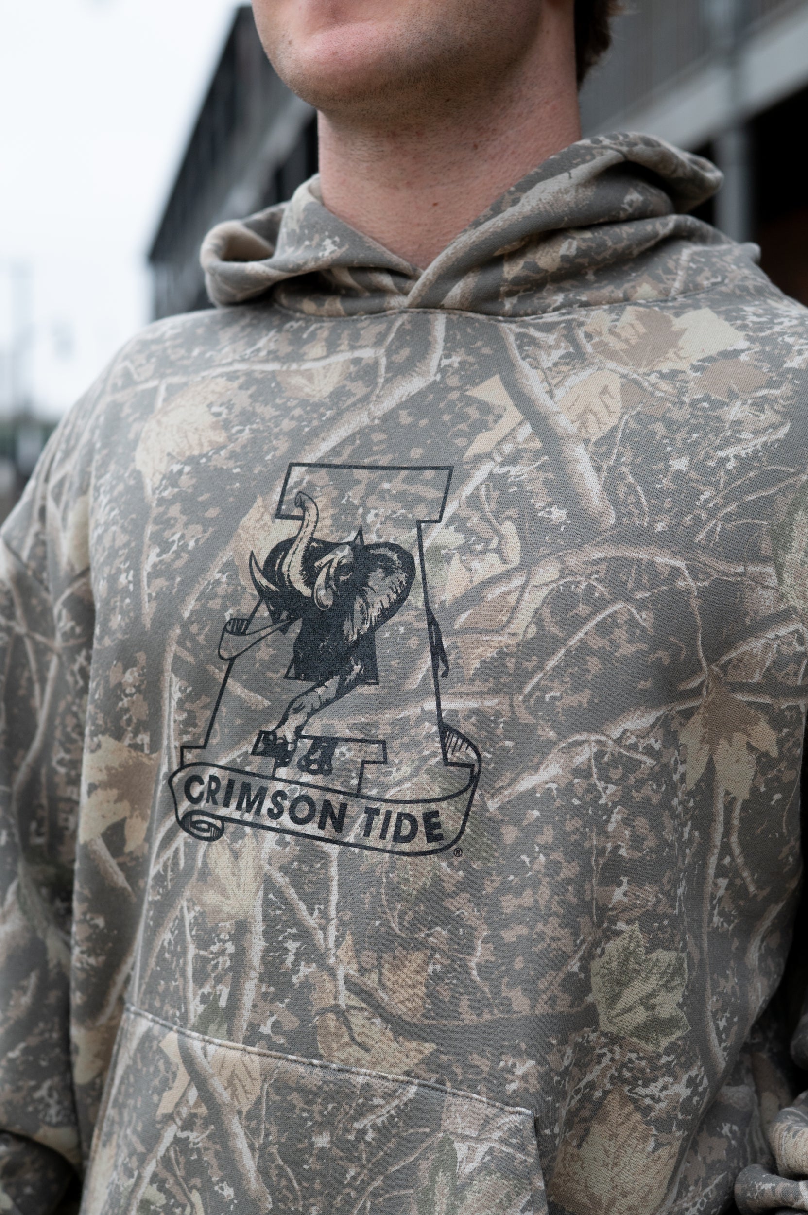 University of Alabama Camo Hoodie with Black print of the Vault A Logo