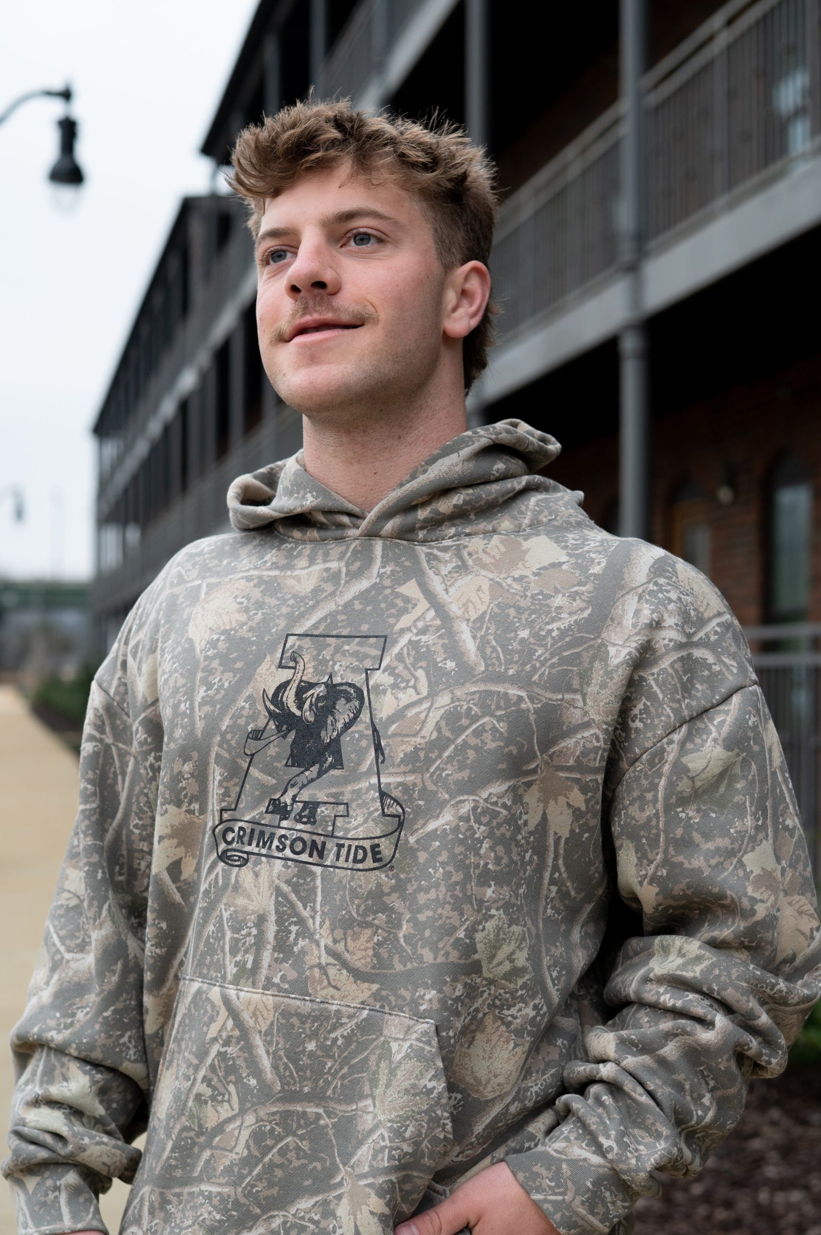 University of Alabama Camo Hoodie with Black print of the Vault A Logo