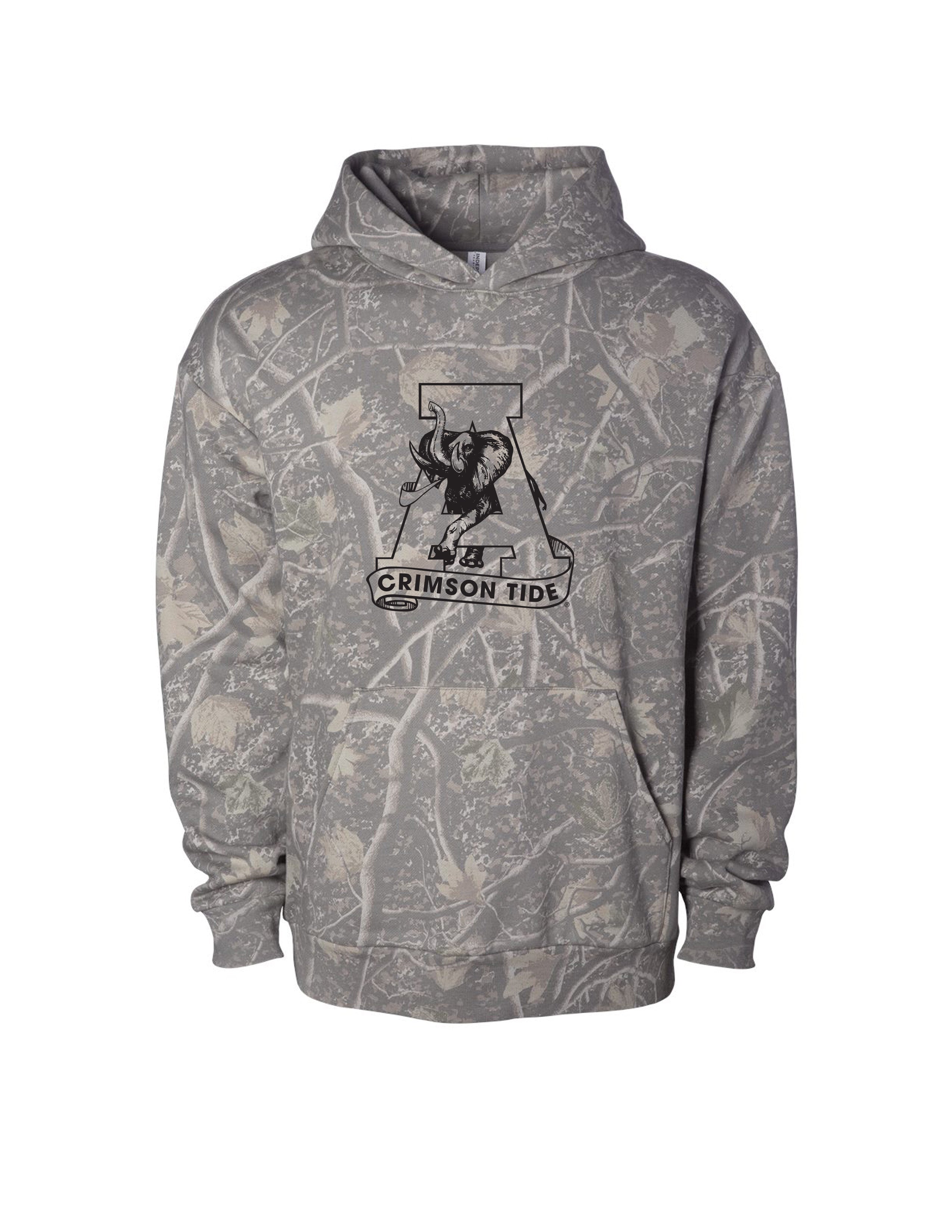 University of Alabama Camo Hoodie with Black print of the Vault A Logo