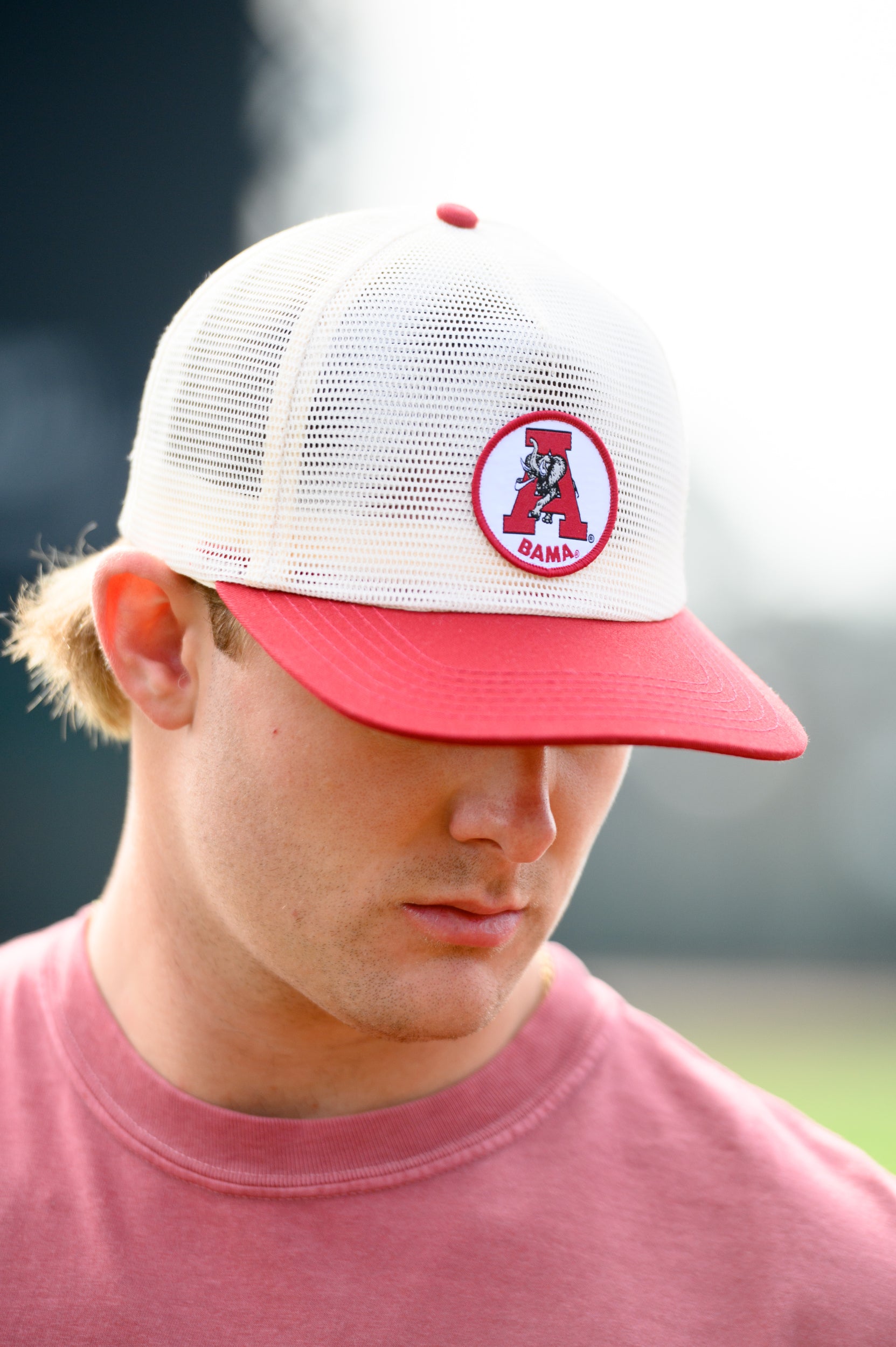 University of Alabama White and Crimson Hat with embroidery of the Vintage A Logo