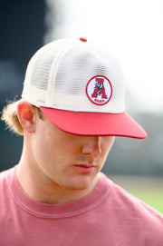 University of Alabama White and Crimson Hat with embroidery of the Vintage A Logo