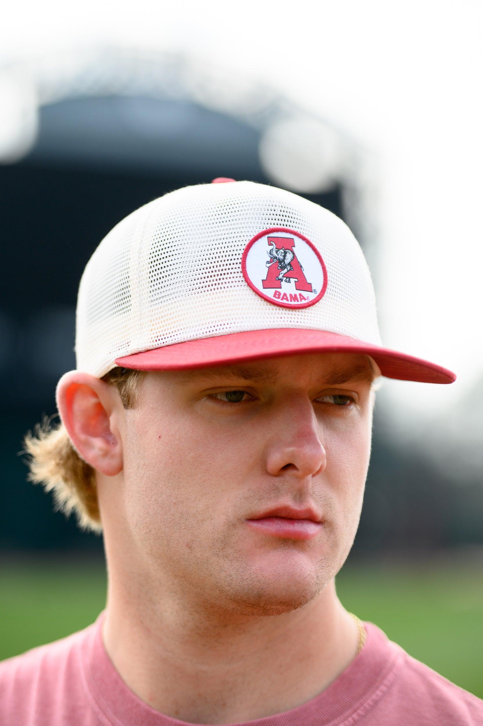 University of Alabama White and Crimson Hat with embroidery of the Vintage A Logo