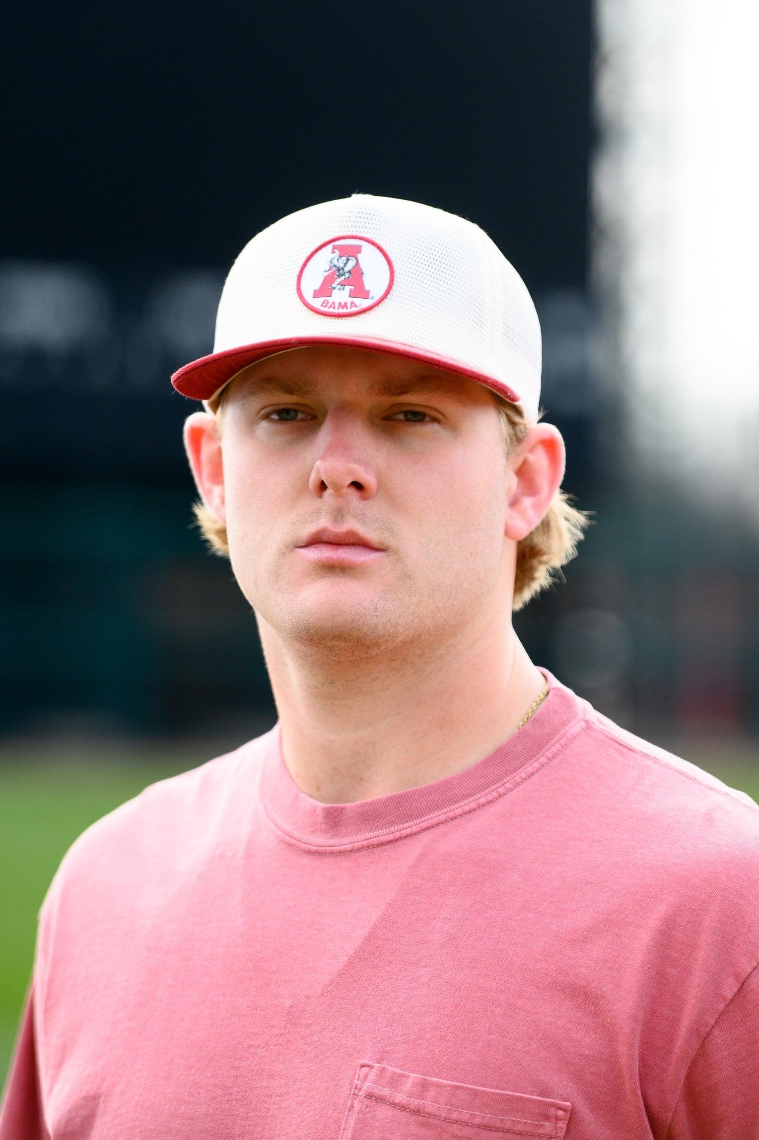 University of Alabama White and Crimson Hat with embroidery of the Vintage A Logo