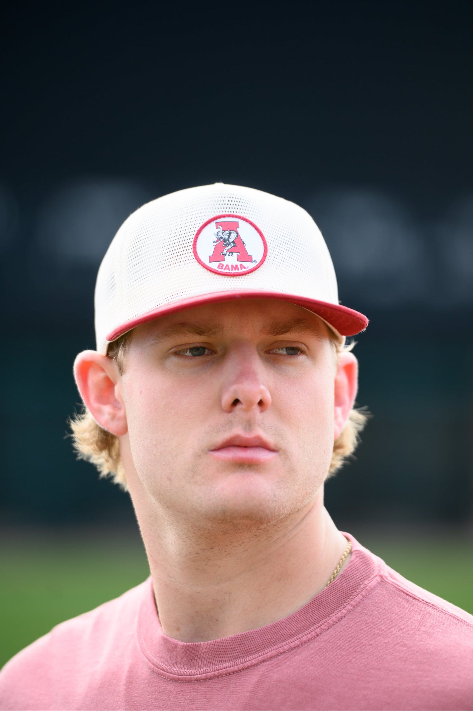 University of Alabama White and Crimson Hat with embroidery of the Vintage A Logo