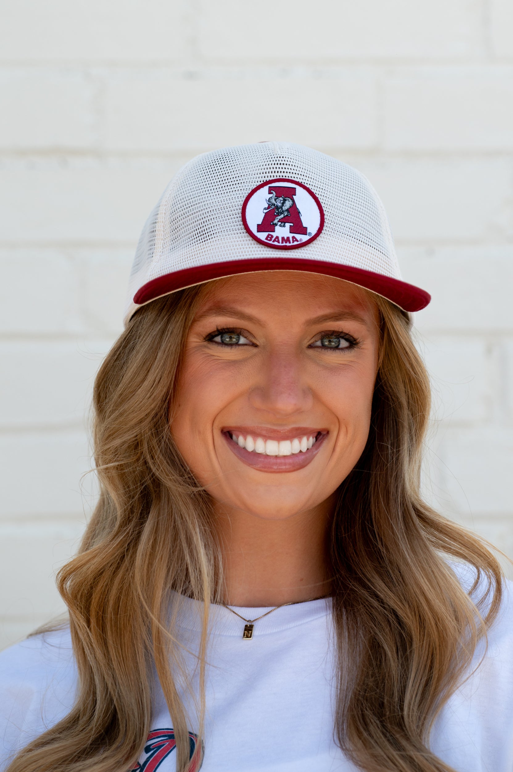 University of Alabama White and Crimson Hat with embroidery of the Vintage A Logo