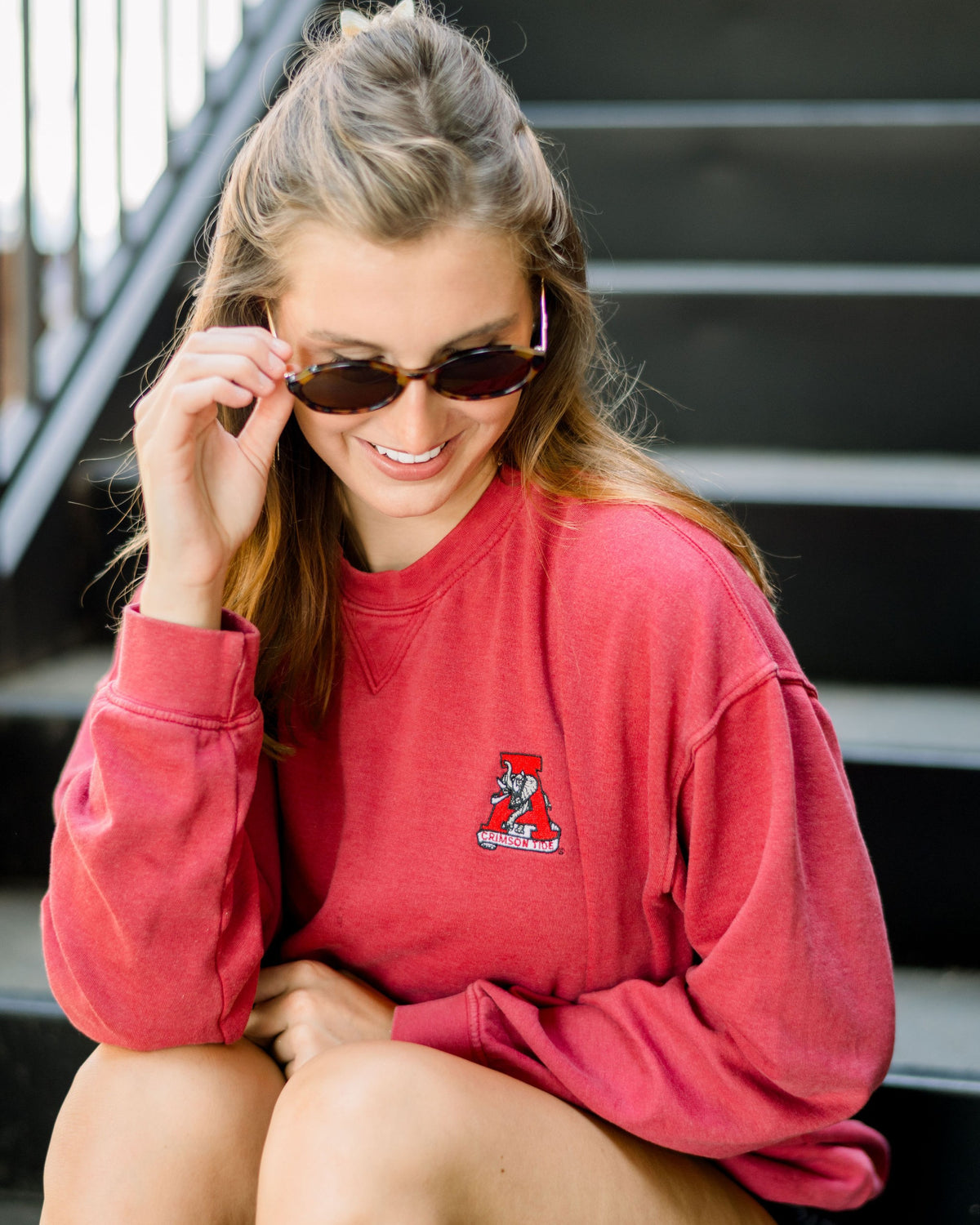 University of Alabama Red Sweatshirt with Vintage A logo embroidery