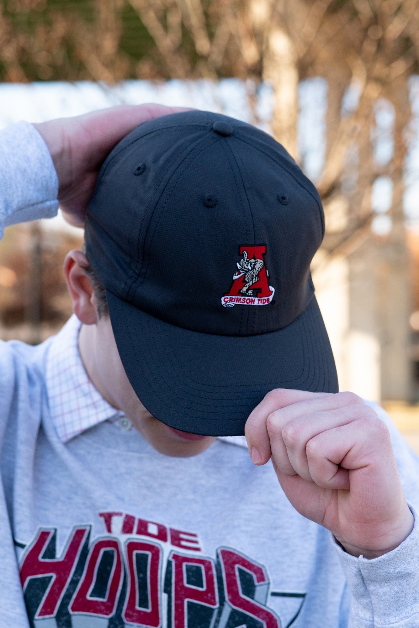 University of Alabama Grey/Red Flat bill Hat with a Vintage A Logo patch