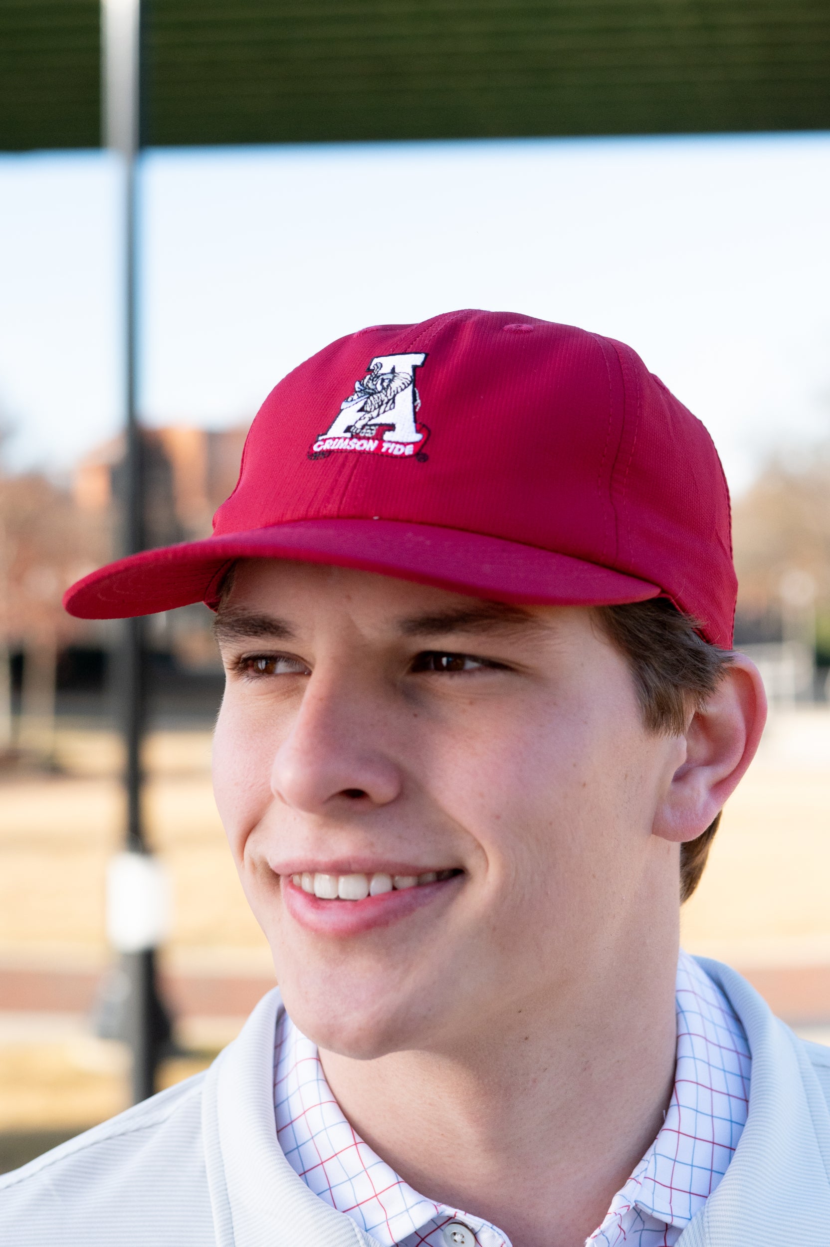 University of Alabama Grey/Red Flat bill Hat with a Vintage A Logo patch