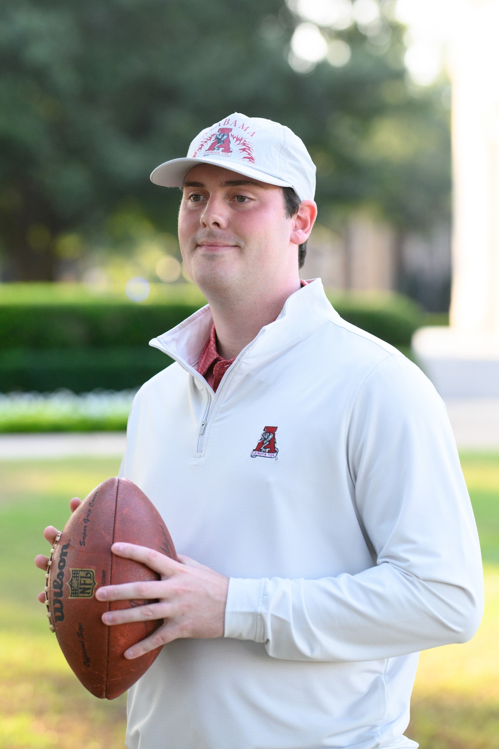 University of Alabama Grey Men's Stripe 1/4 Zip with Vintage A Logo embroidery on the chest