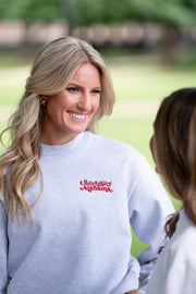 University of Alabama Grey Ladies' Crewneck with Red "University of Alabama" embroidery 