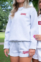 University of Alabama Grey Ladies' Crewneck with Red "University of Alabama" embroidery