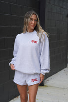 University of Alabama Grey Ladies' Crewneck with Red "University of Alabama" embroidery
