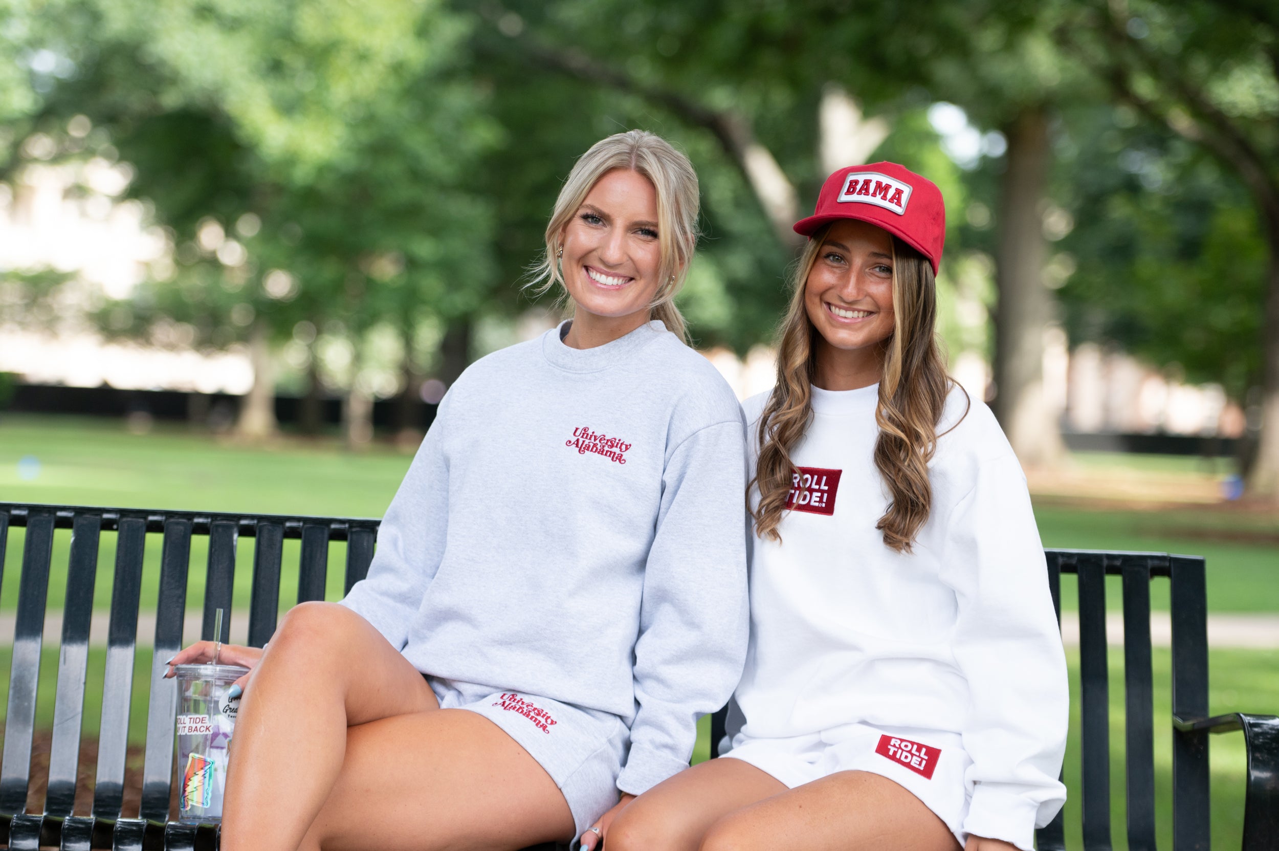 University of Alabama Grey Ladies' Crewneck with Red "University of Alabama" embroidery
