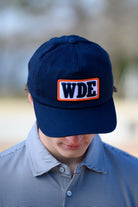 Auburn University Blue Snapback Hat featuring a White patch with Navy letters "WDE"
