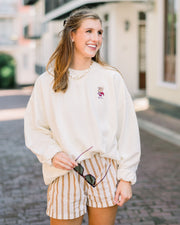 Mississippi State Ivory Crewneck with Walking Bully Logo embroidery