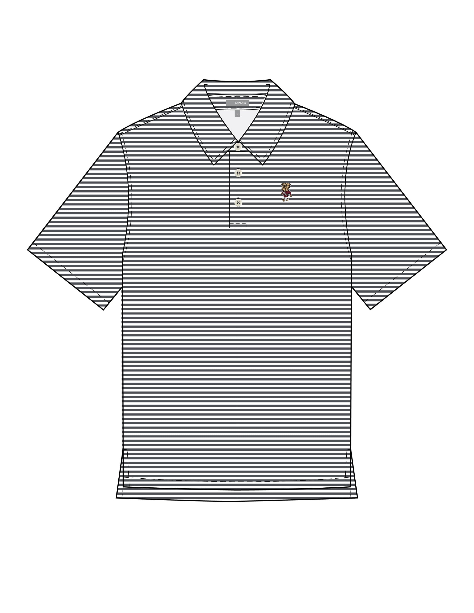 Mississippi State Men’s Grey Stripe Polo with Walking Bully Logo Embroidery