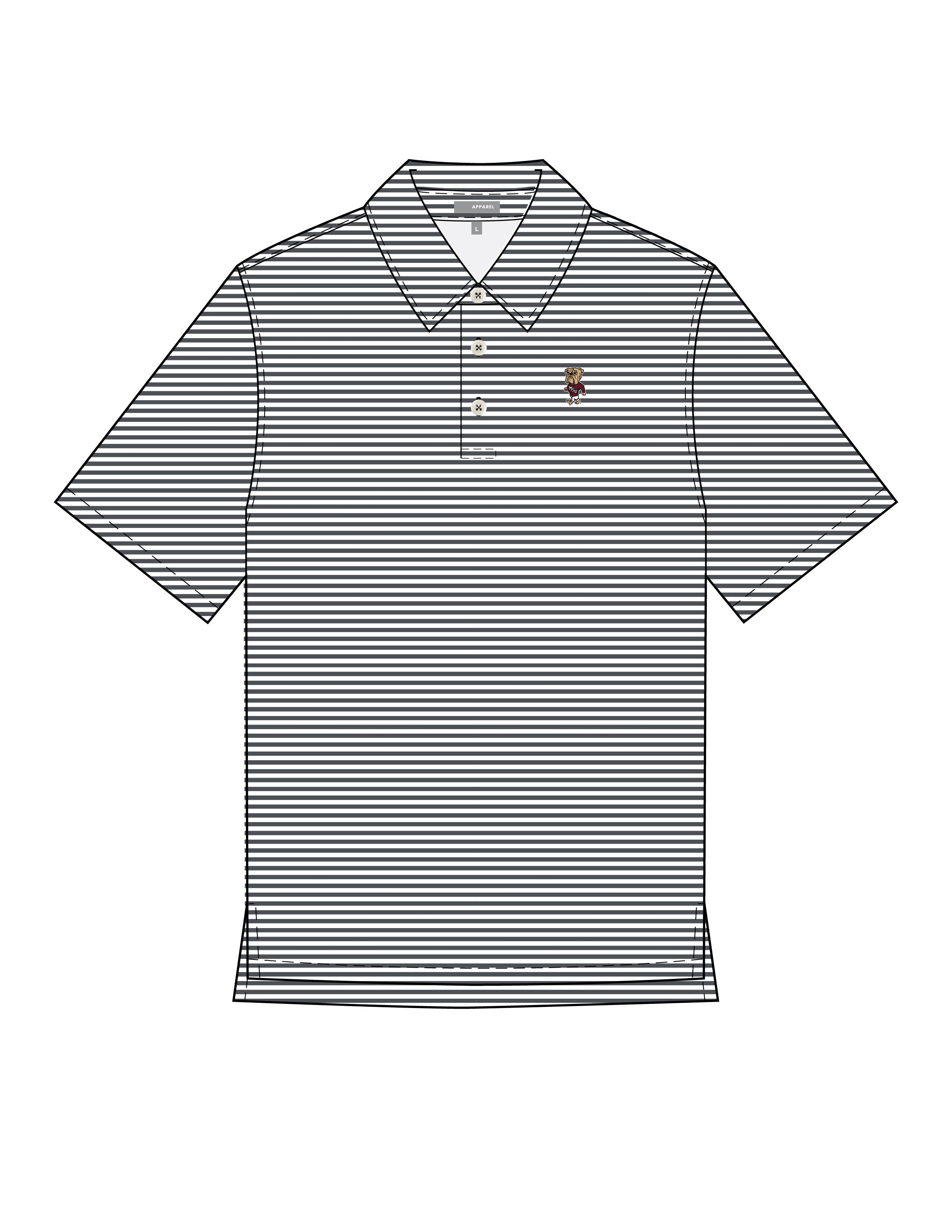 Mississippi State Men’s Grey Stripe Polo with Walking Bully Logo Embroidery
