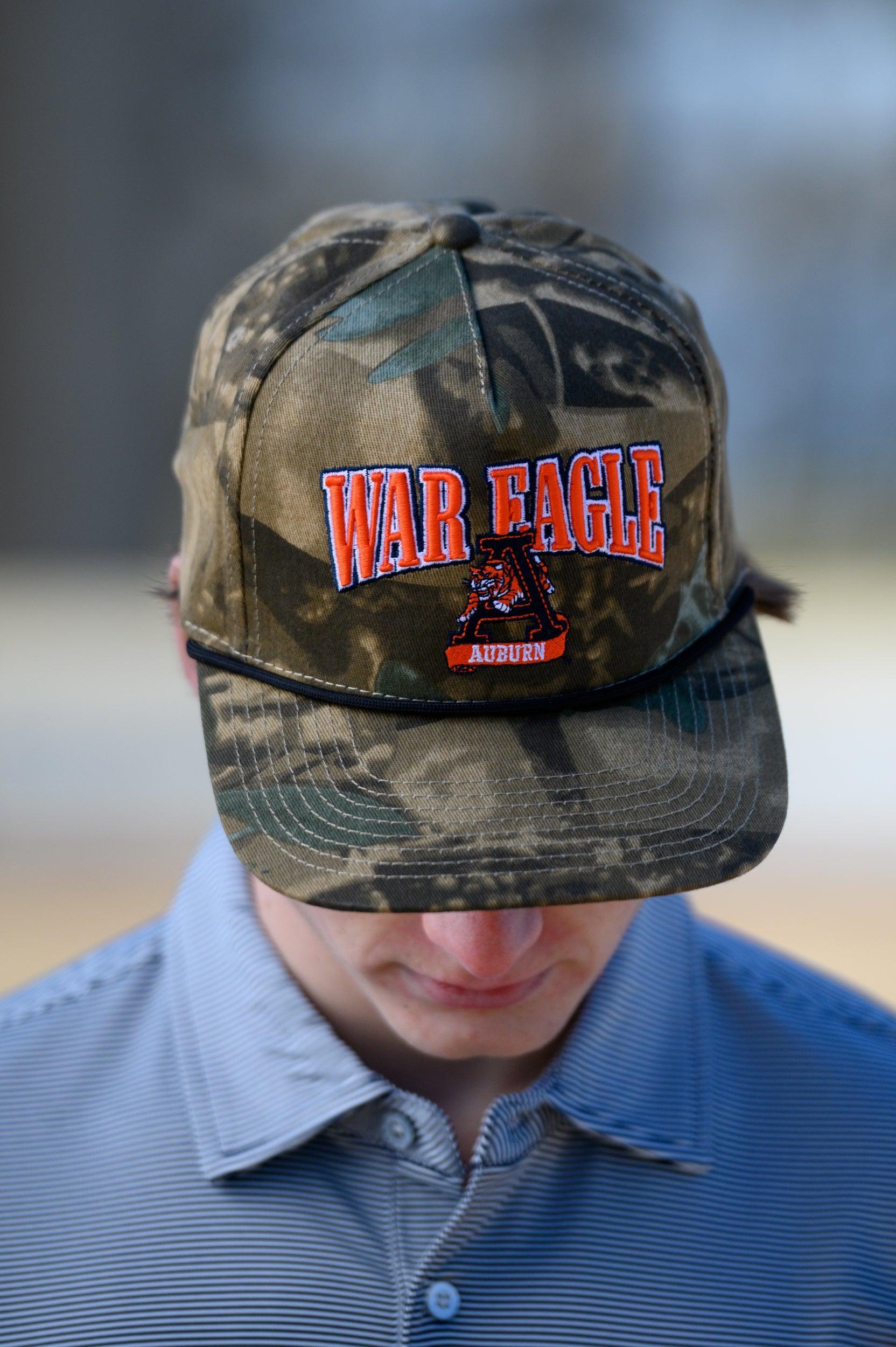 Auburn University Camouflage Hat with Orange text “War Eagle