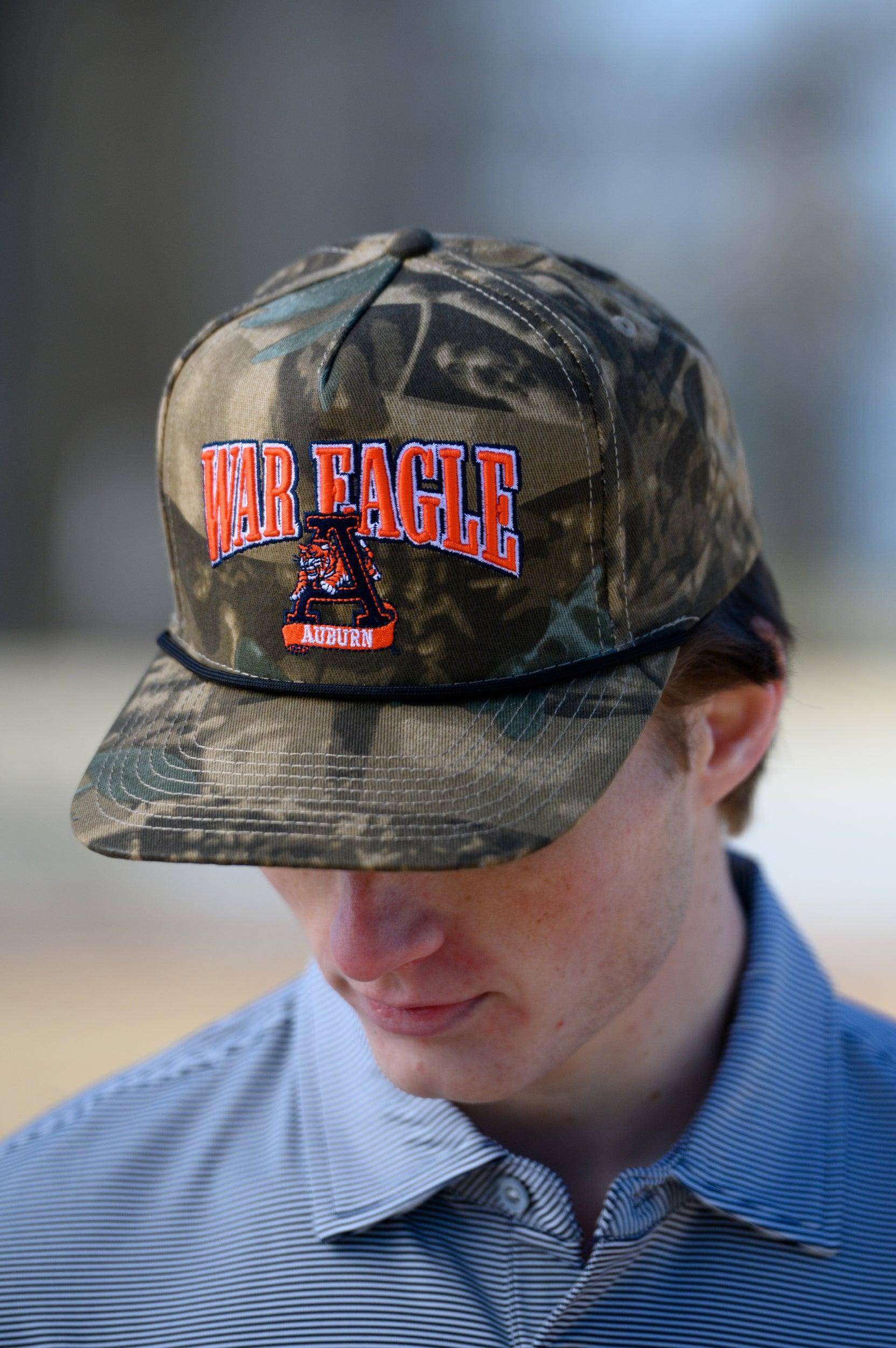 Auburn University Camouflage Hat with Orange text “War Eagle”