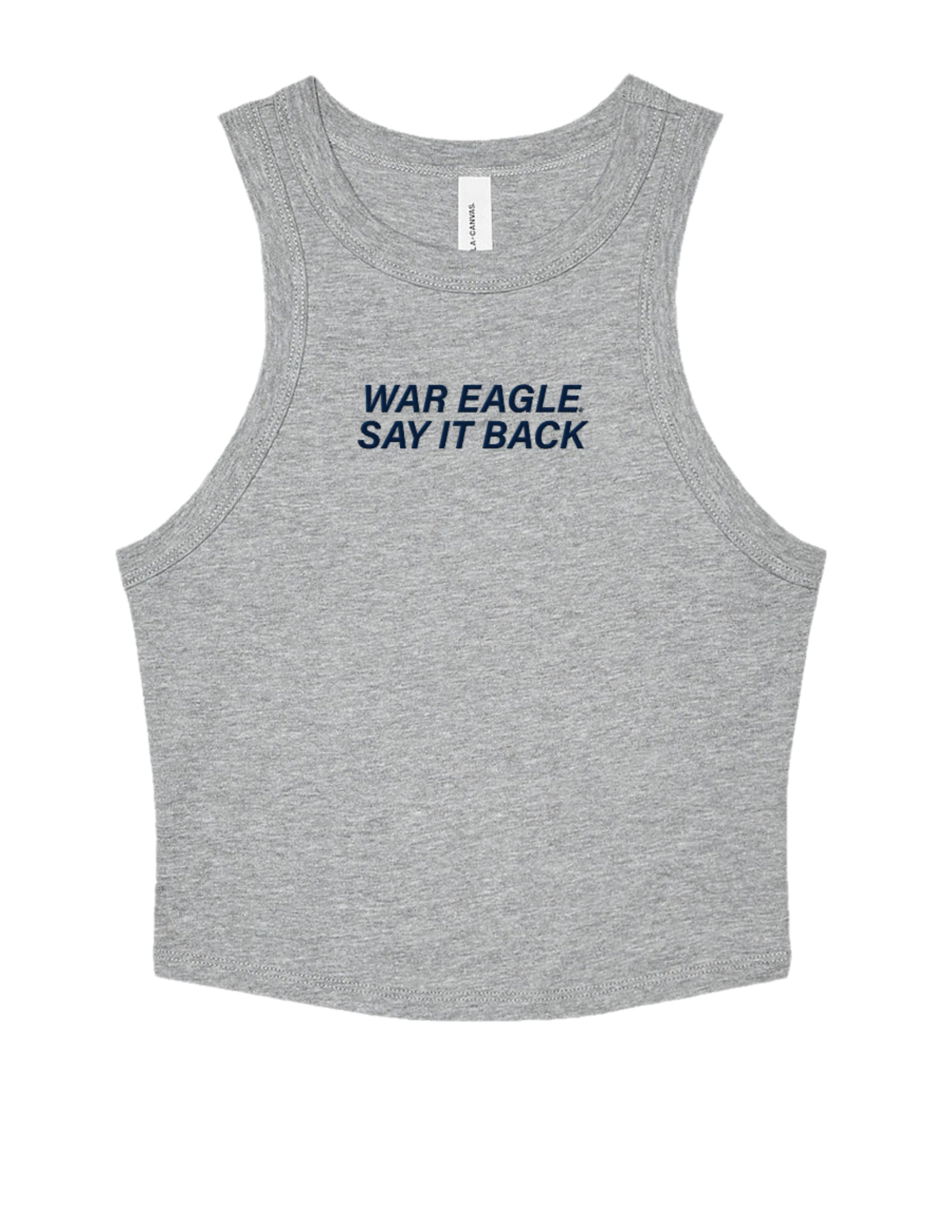 Auburn University Grey Ladies Tank Top with Navy "War Eagle say It Back" embroidery