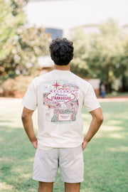 Beige t-shirt with 'Welcome to Fabulous Starkvegas, Mississippi' graphic and 'State' logo on pocket.