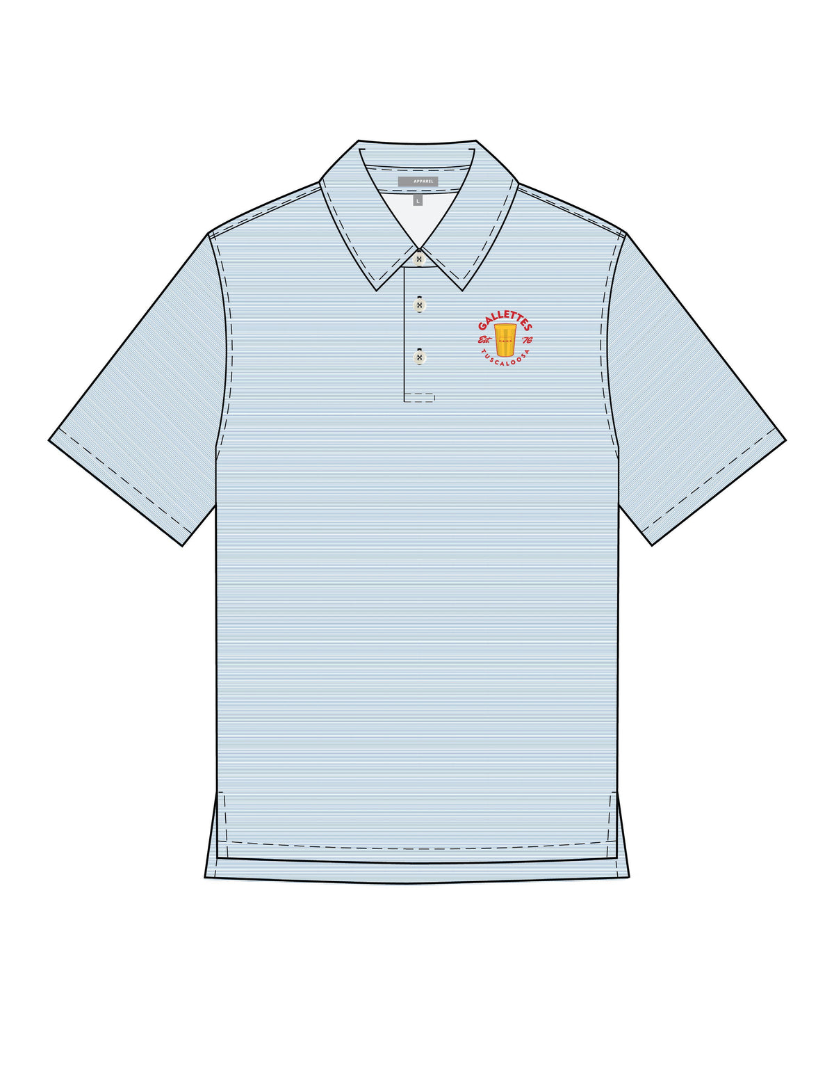 Gallettes Light Blue Stripe Polo with a Yellowhammer Patch