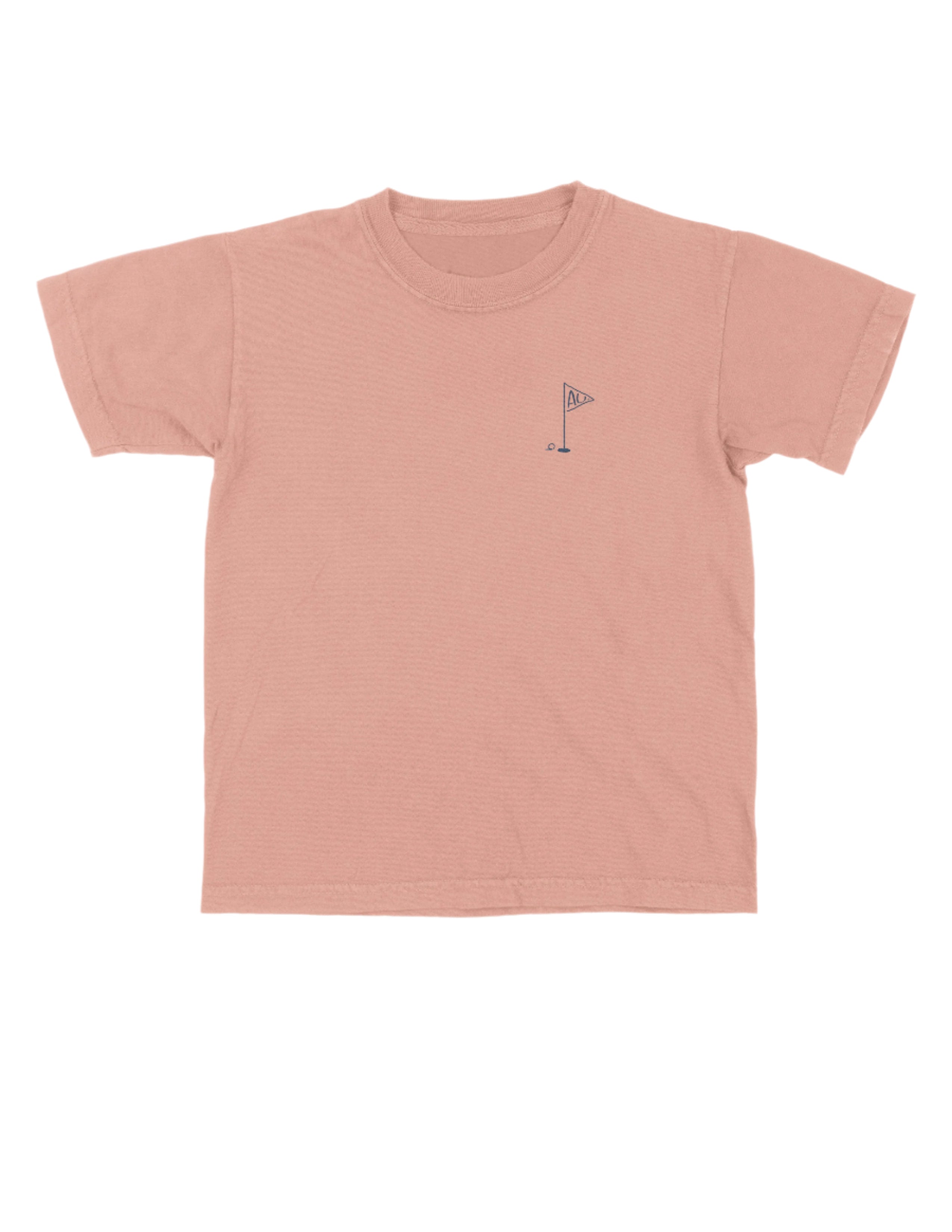 Auburn University Orange Youth T-Shirt with a small, Black golf flag with "AU" inside