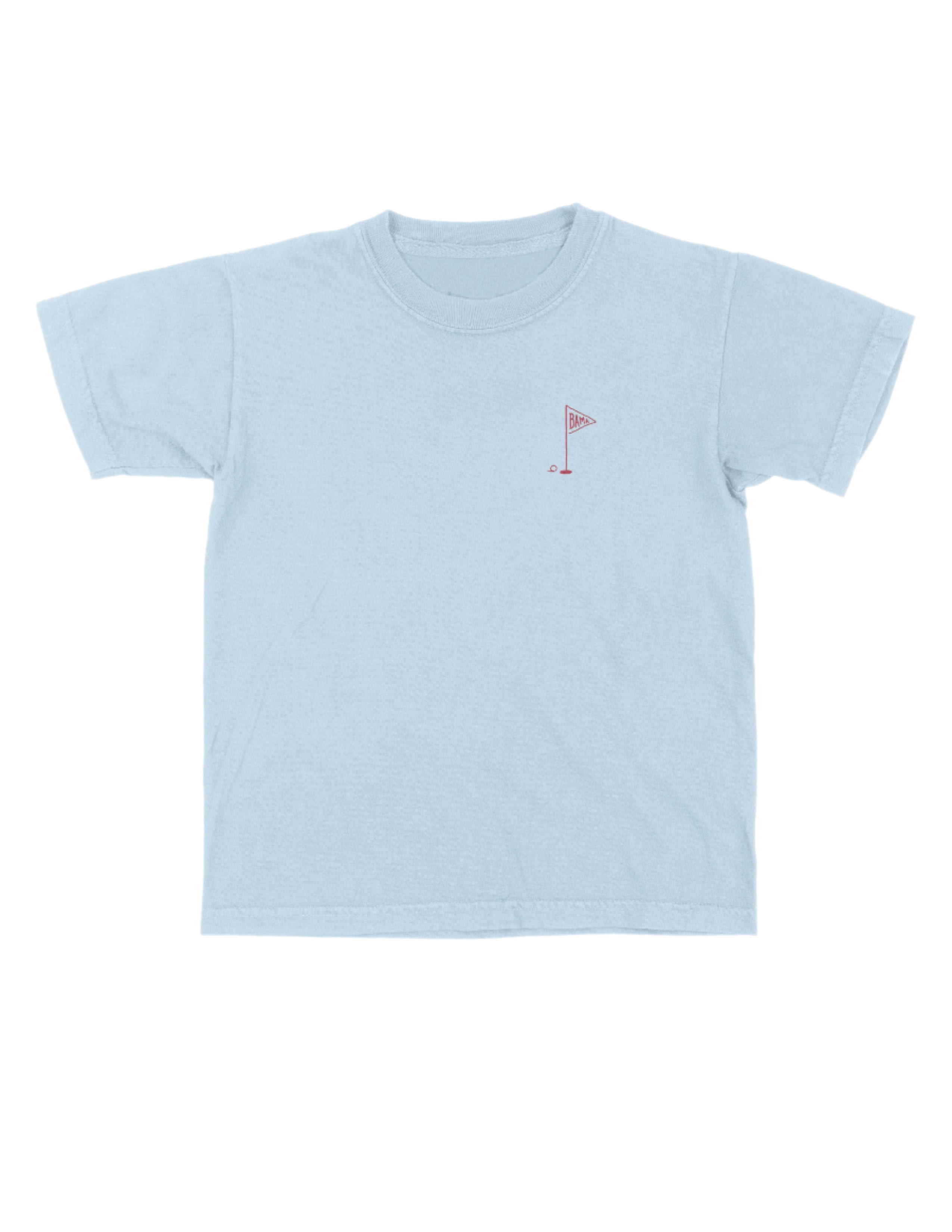 University of Alabama Blue Youth T-Shirt with a small, Red golf flag with "UA" inside