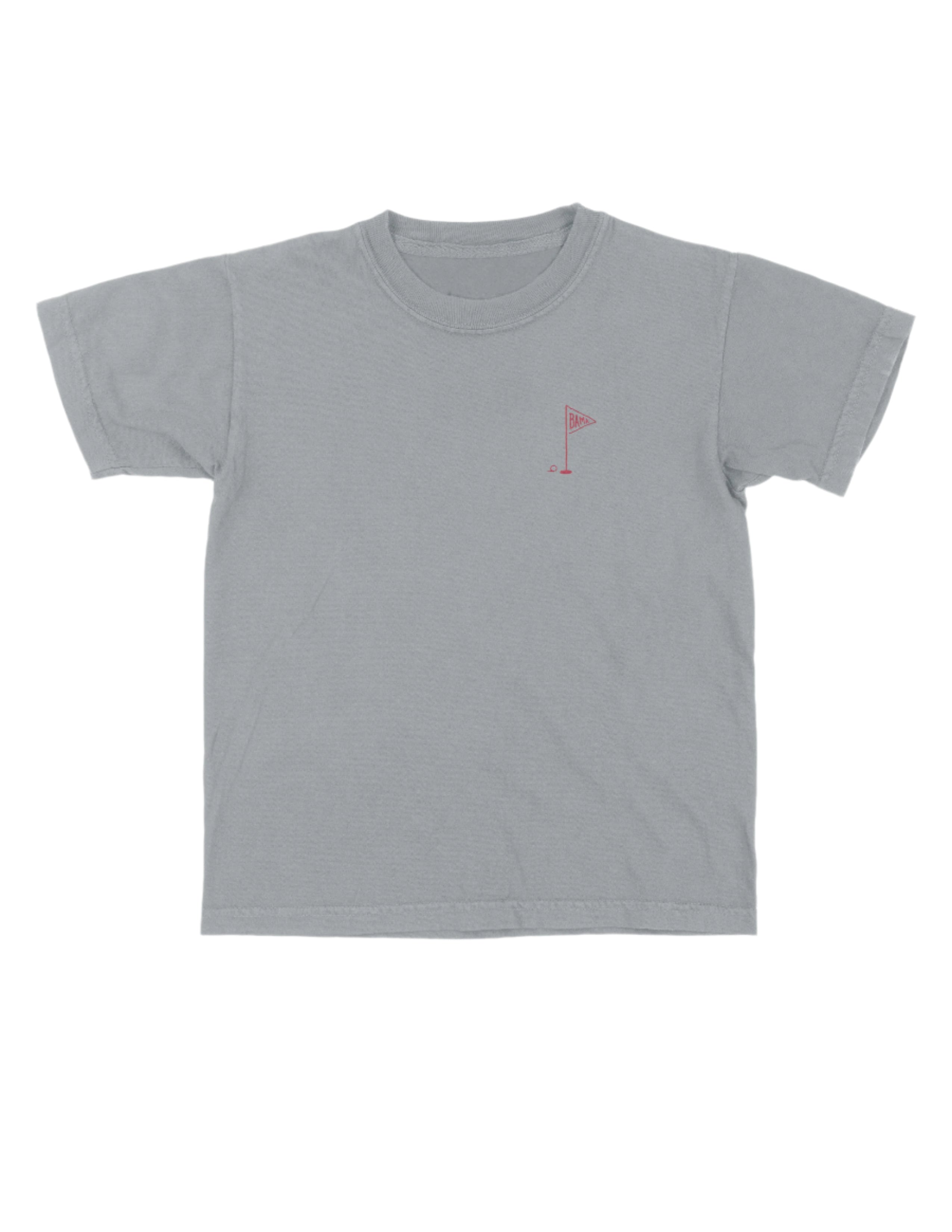 University of Alabama Grey Youth T-Shirt with a small, Red golf flag with "UA" inside