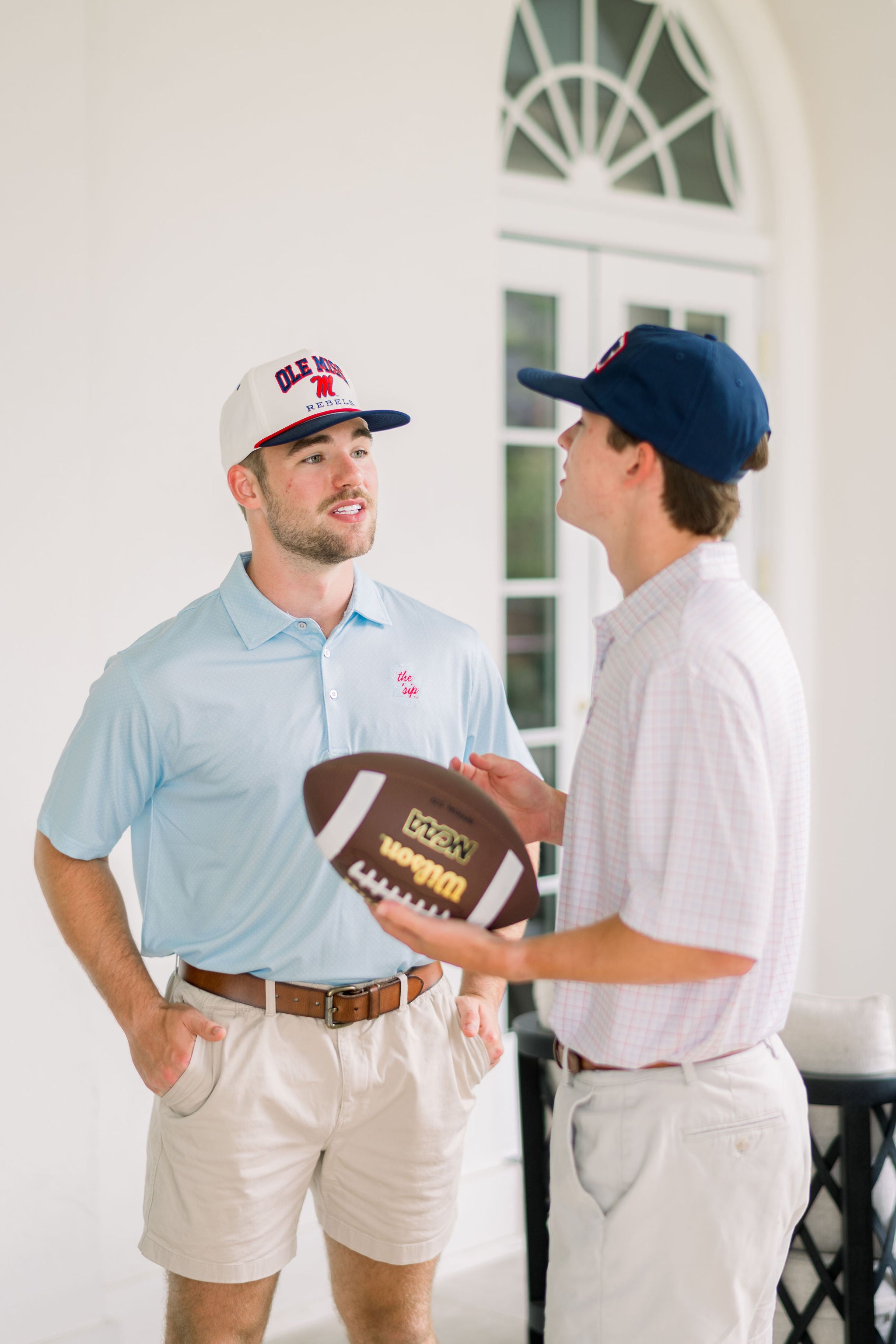 Ole Miss Blue Men’s Diamond Polo with an embroidered White outline of Mississippi and Red script “the ‘Sip”
