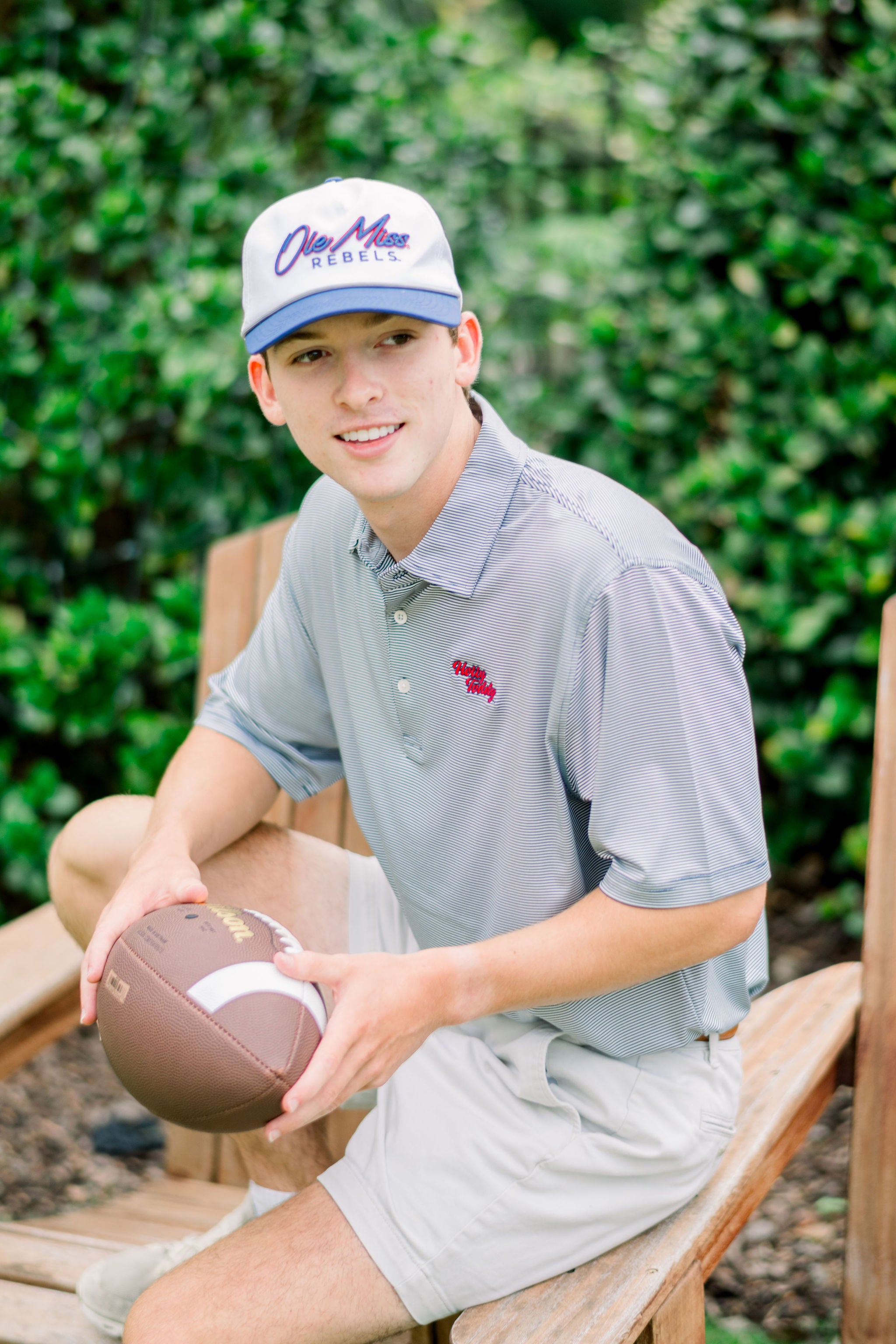 Ole Miss White and Navy Hat with Navy embroidery “Ole Miss” and Navy text “Rebels”