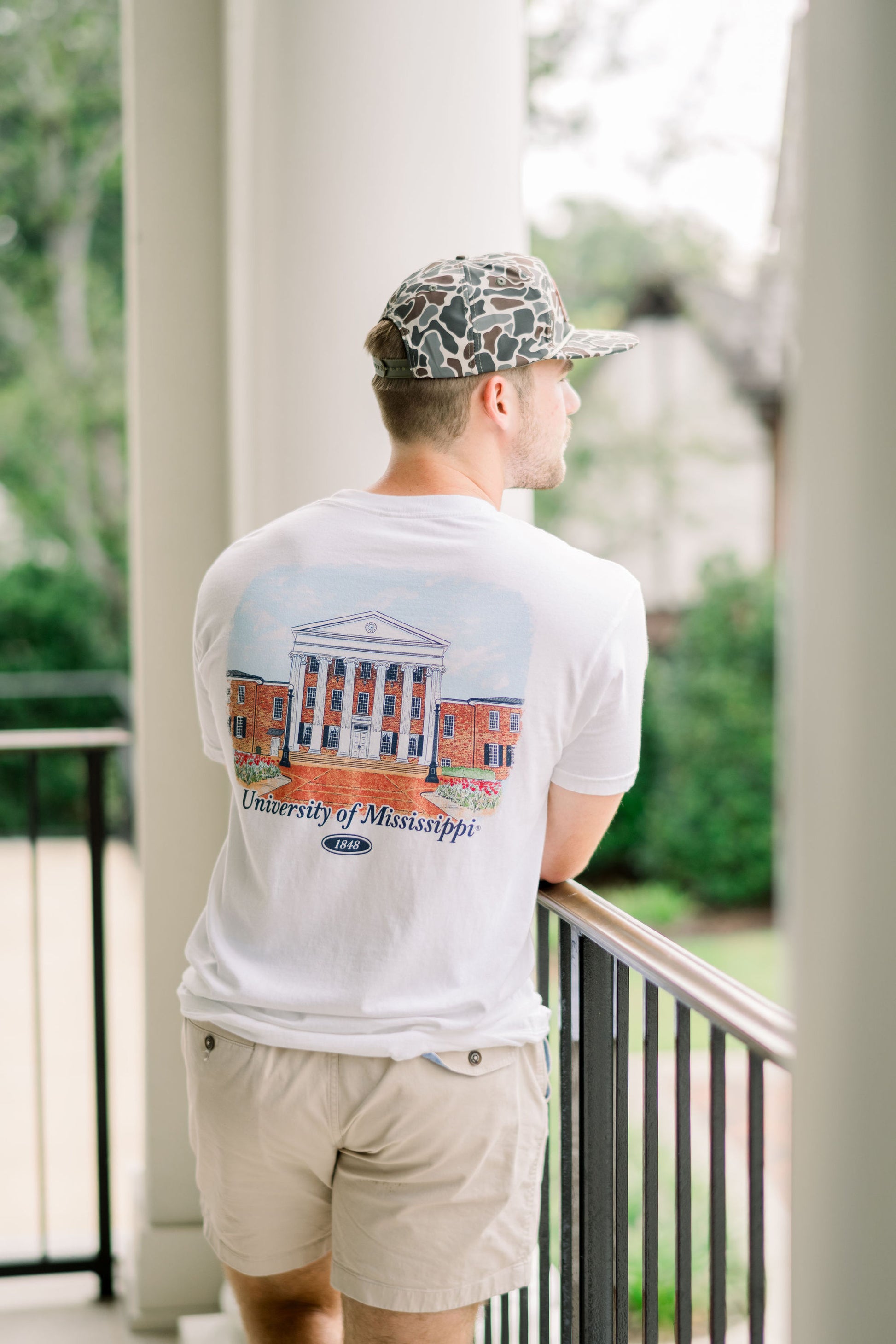 White t-shirt with University of Mississippi design on a white background