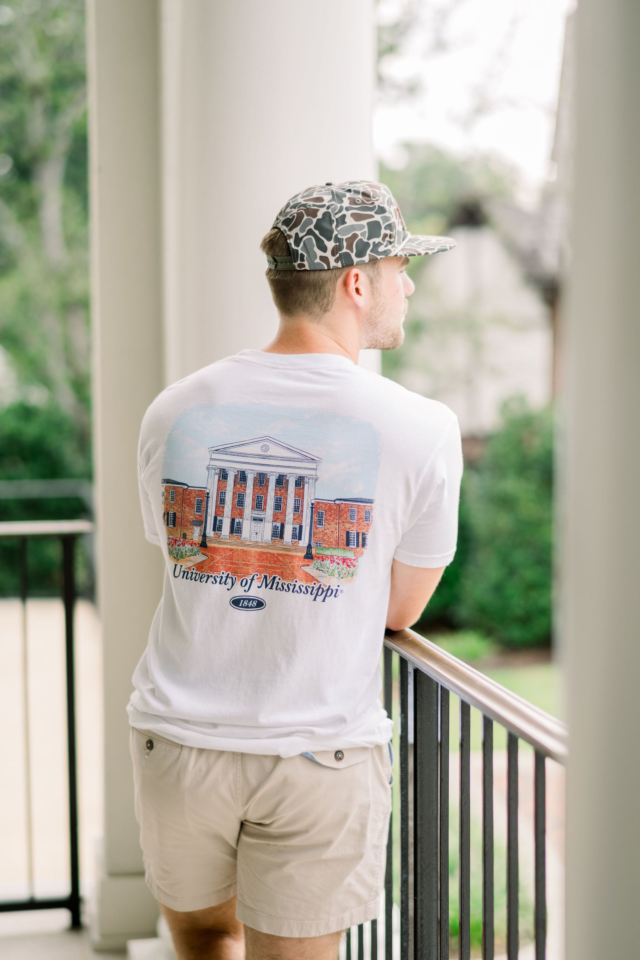 White t-shirt with University of Mississippi design on a white background