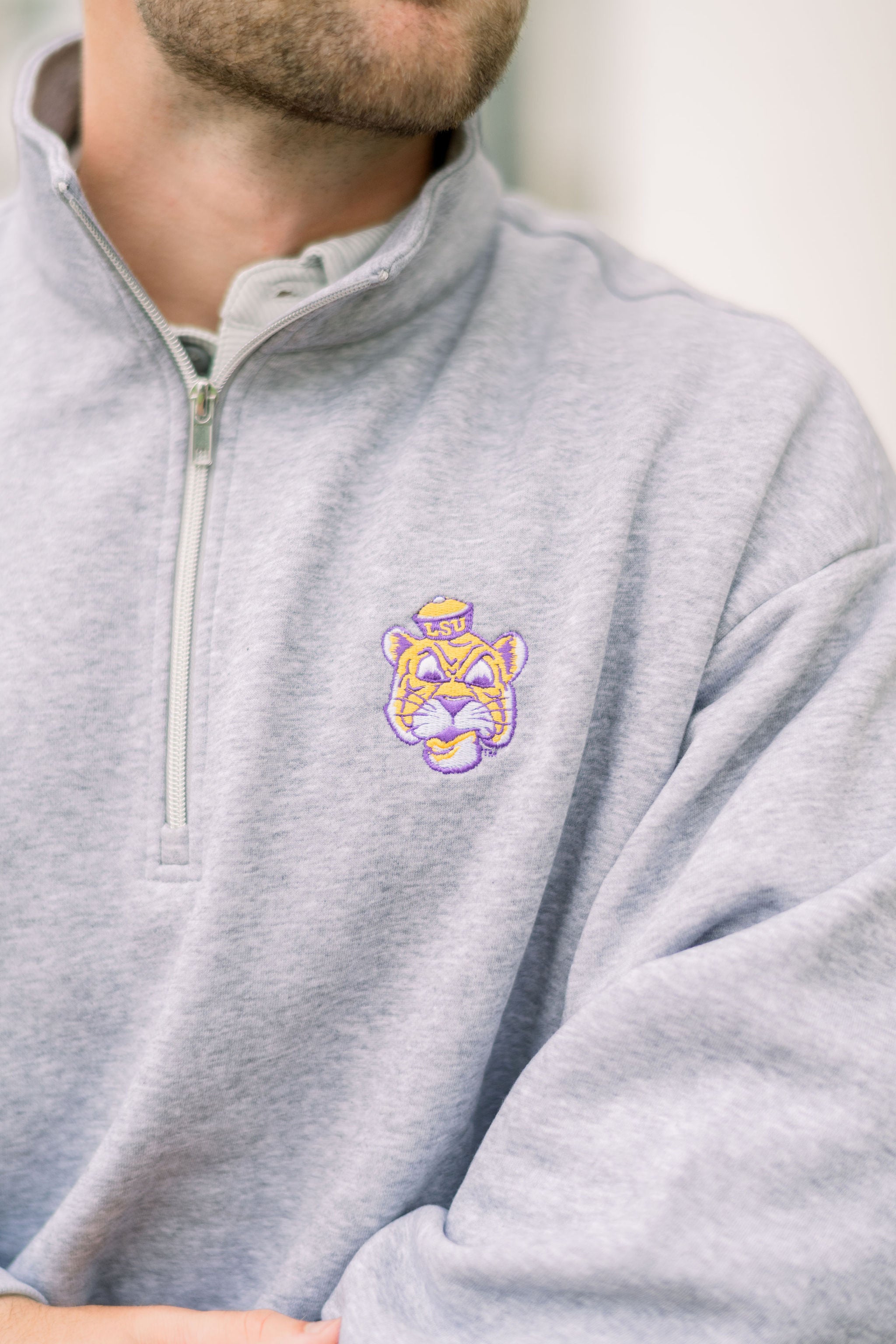 LSU Grey Fleece ¼ Zip Pullover with Retro Mike logo embroidery 