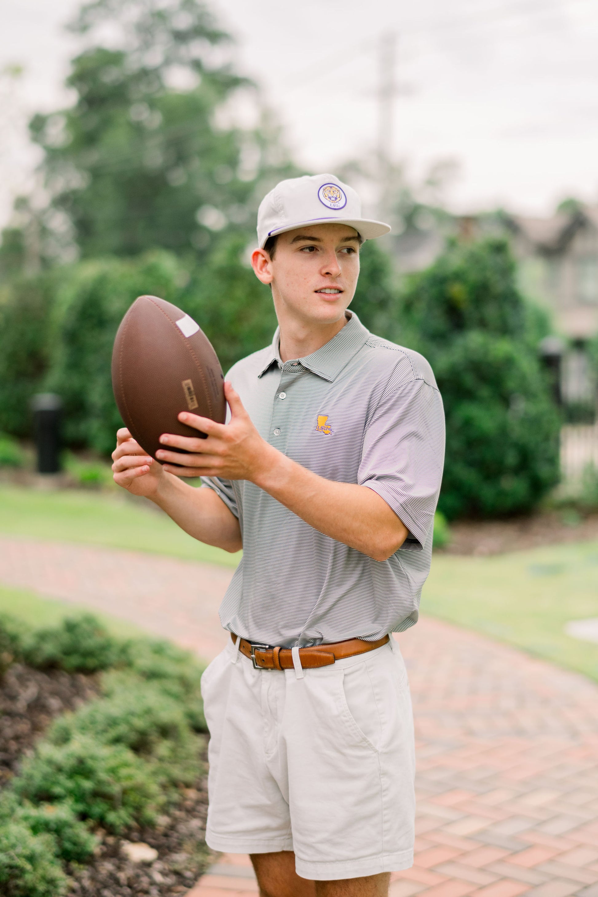LSU Grey Hat with a Patch featuring embroidery of a roaring Yellow and Purple Tiger