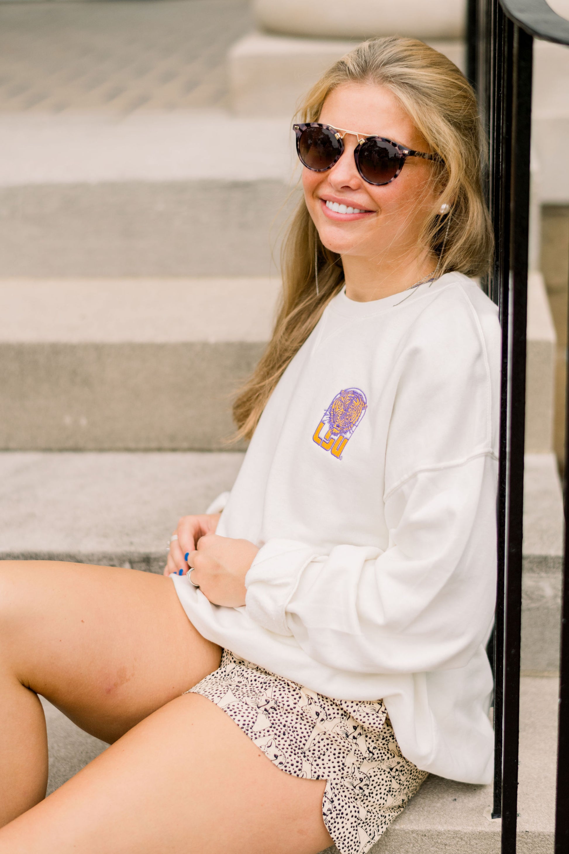 LSU Ivory Crewneck with LSU Tiger Logo embroidery