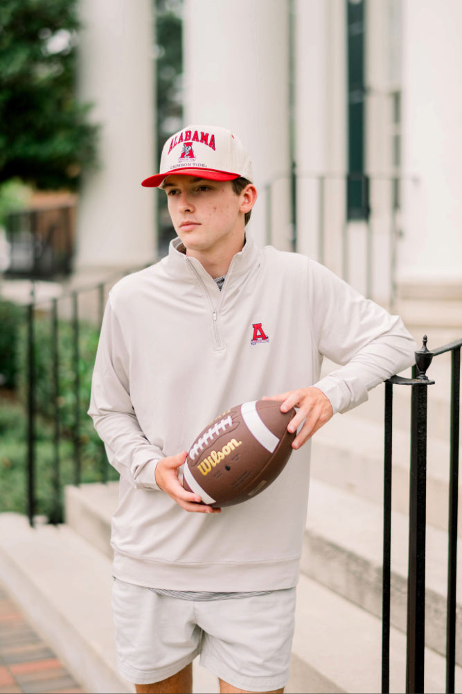 University of Alabama Men’s Light Grey ¼ Zip Pullover with Block A logo embroidery