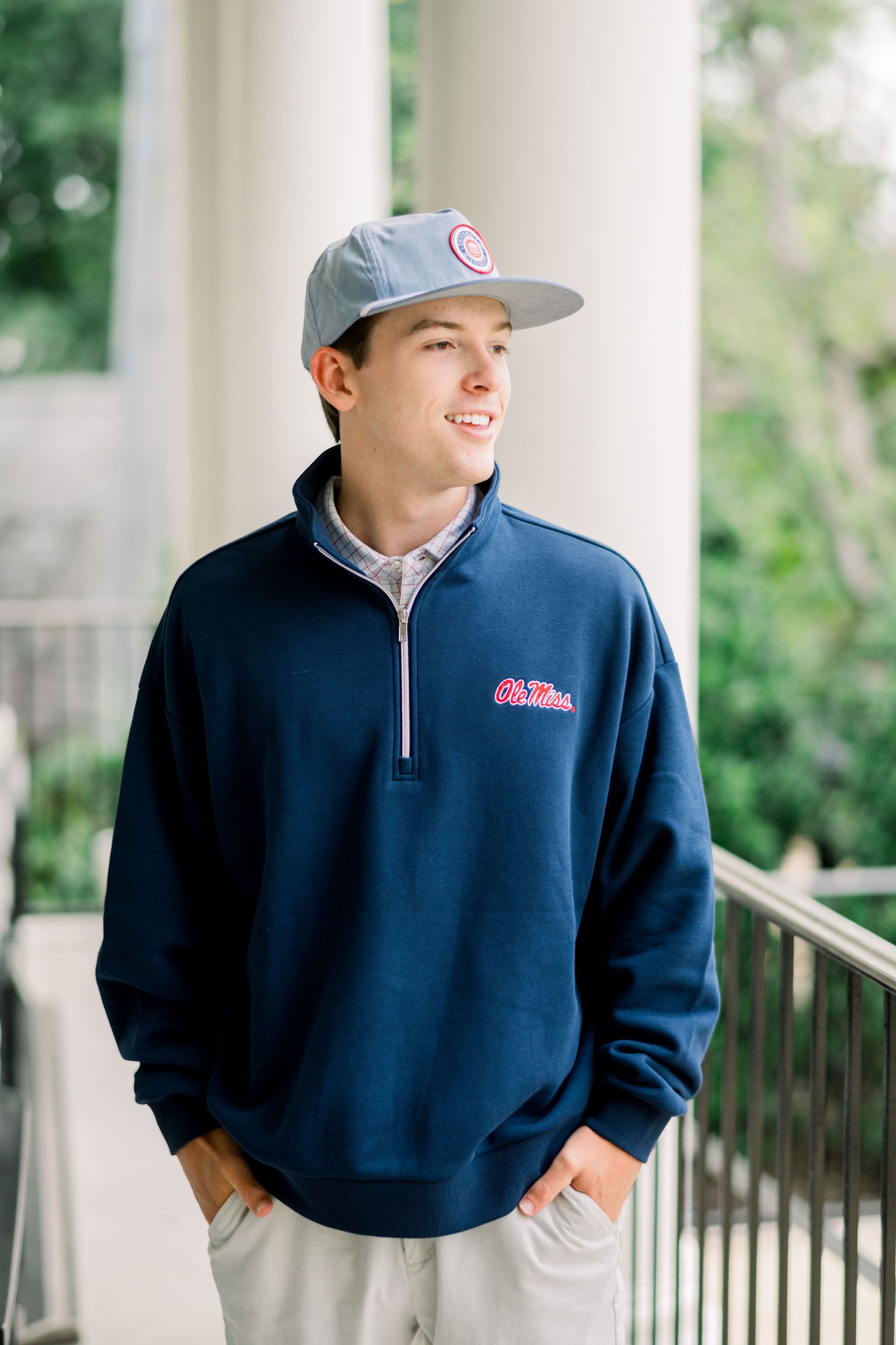 Ole Miss Navy ¼ Zip Fleece with the "Ole Miss" embroidered on the left chest