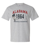 University of Alabama 1964 National Champions Light Grey Comfort Colors T-Shirt with an image of an Alabama Football player 