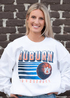 Auburn University Auburn Basketball Vintage Grey Gildan Sweatshirt with retro style Orange text "Auburn" and an image of a basketball with the AU Logo 