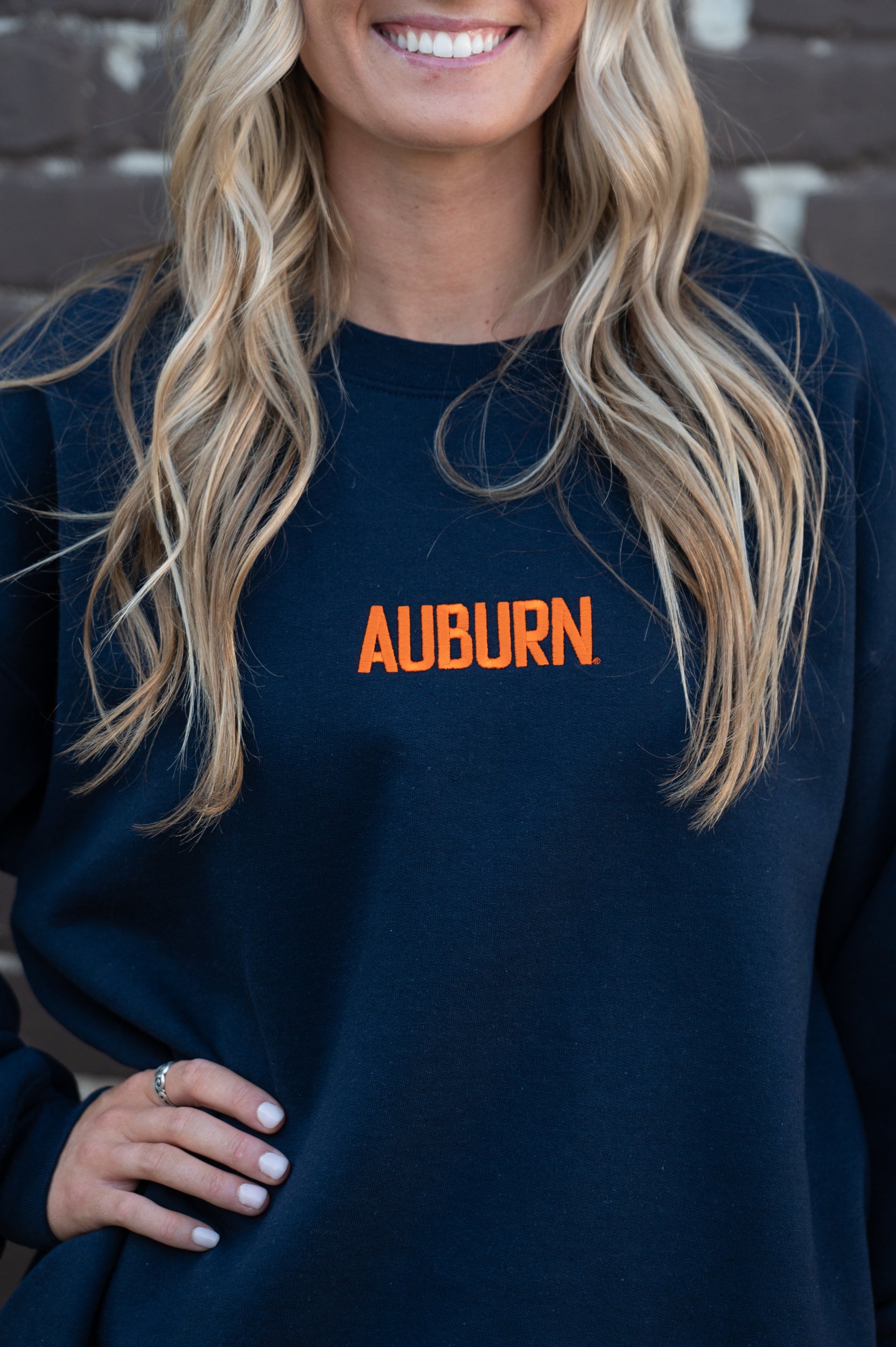 Auburn University Auburn Embroidered Navy Gildan Sweatshirt with Navy "Auburn" Embroidery (Front)
