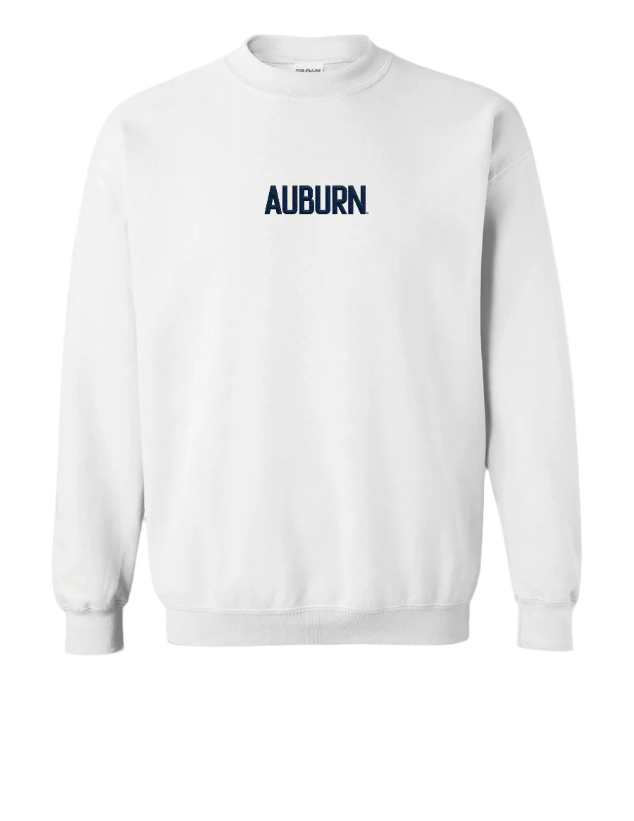 Auburn University Auburn Embroidered White Gildan Sweatshirt with Navy "Auburn" Embroidery (Front)