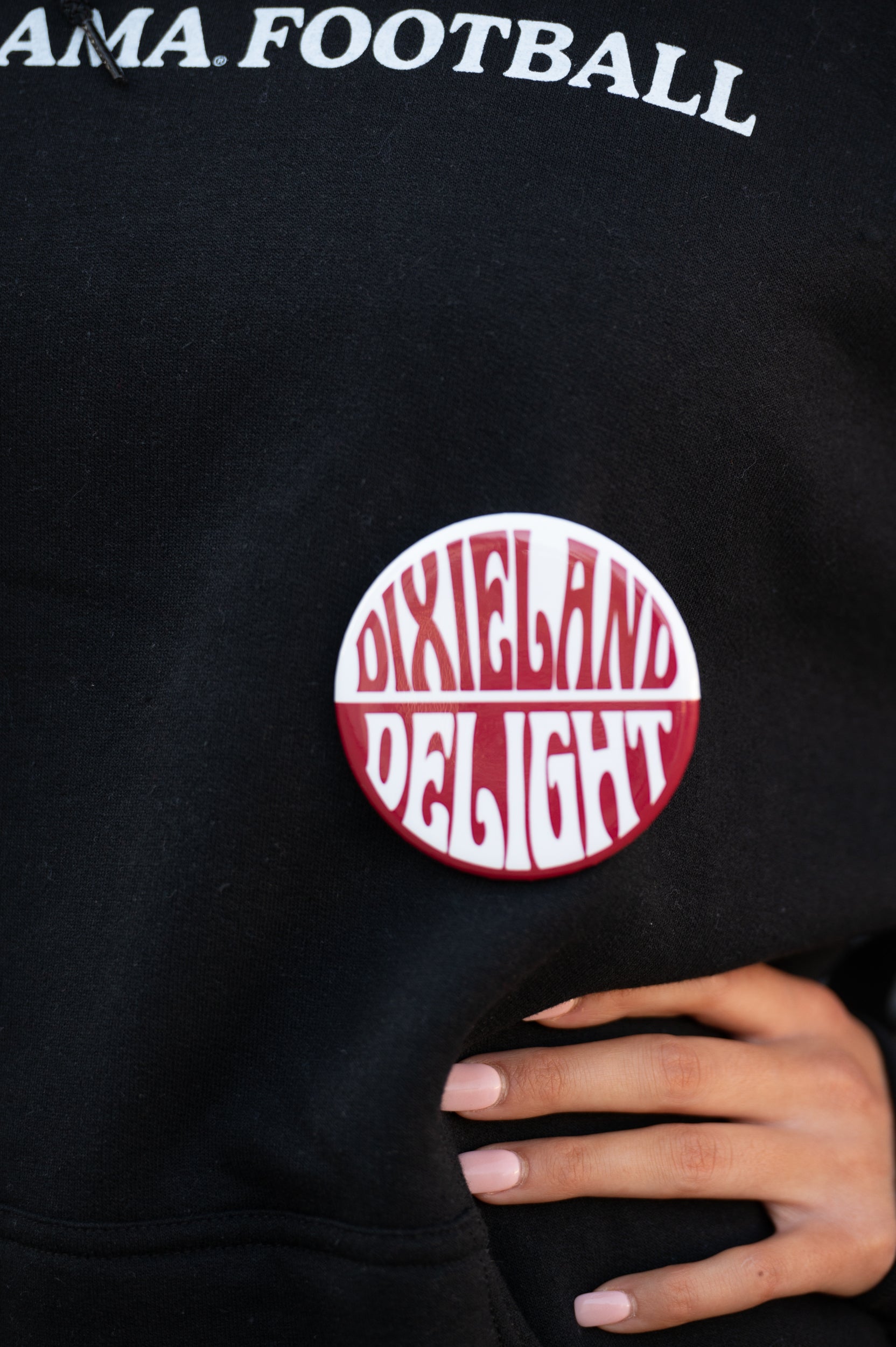 University of Alabama White and Red Button with text "Dixieland Delight"